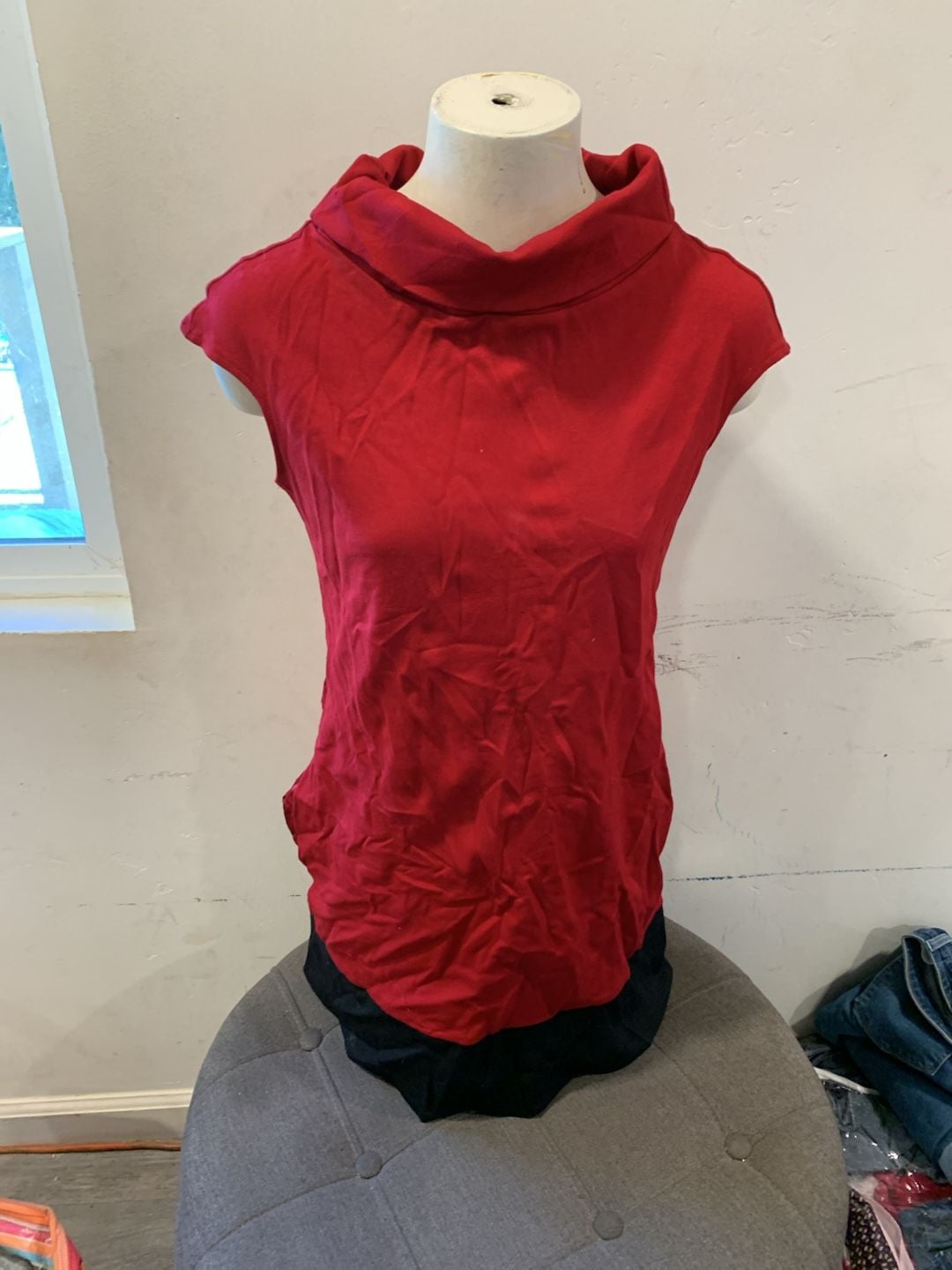 Y2k Express Cowl Neck Sleeveless Top Size S Red Full Zip Back 2