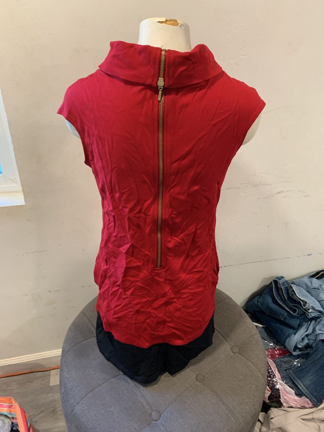 Y2k Express Cowl Neck Sleeveless Top Size S Red Full Zip Back 6