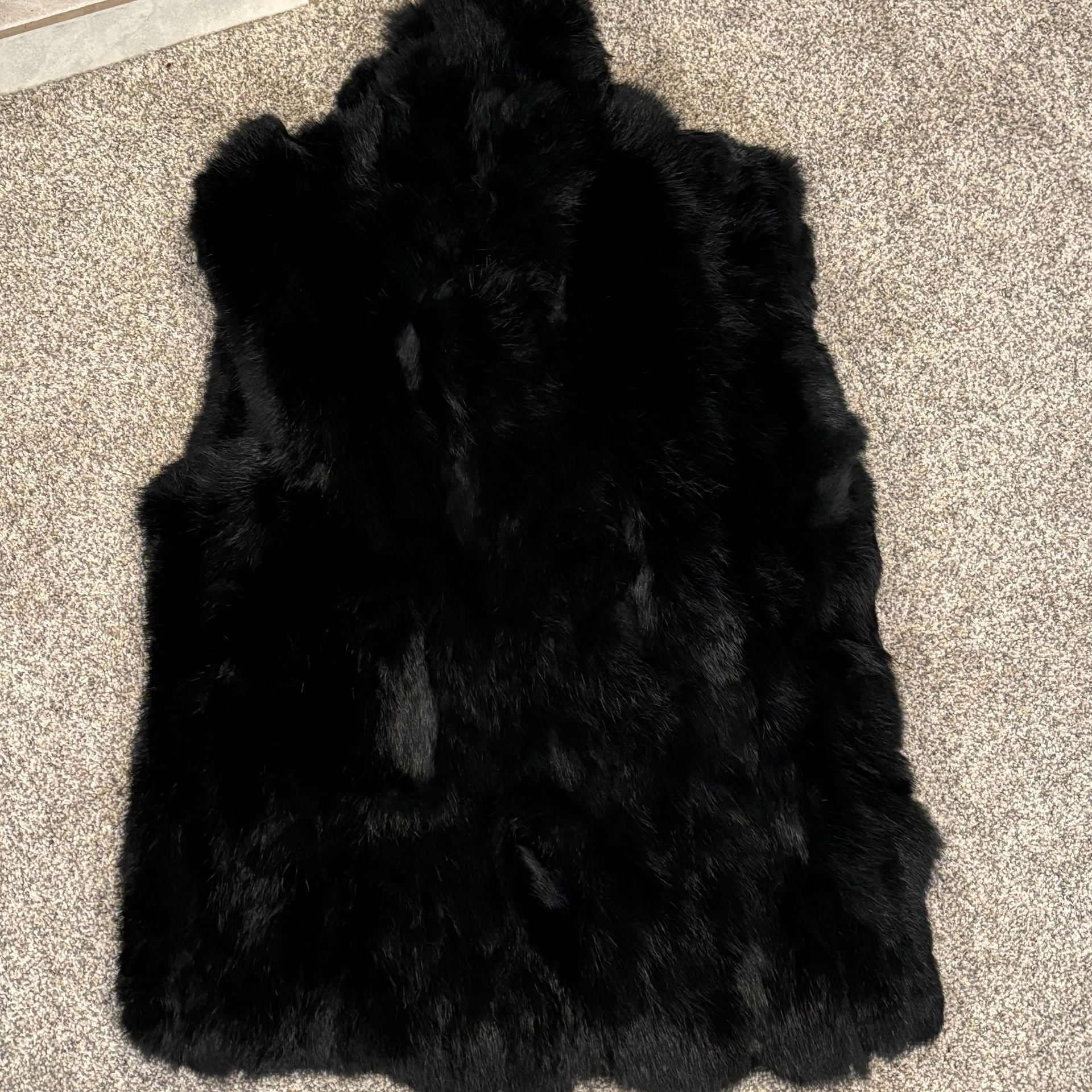 Surell Real Fur Vest Size S/M Black Rabbit Zip Up Collar 4