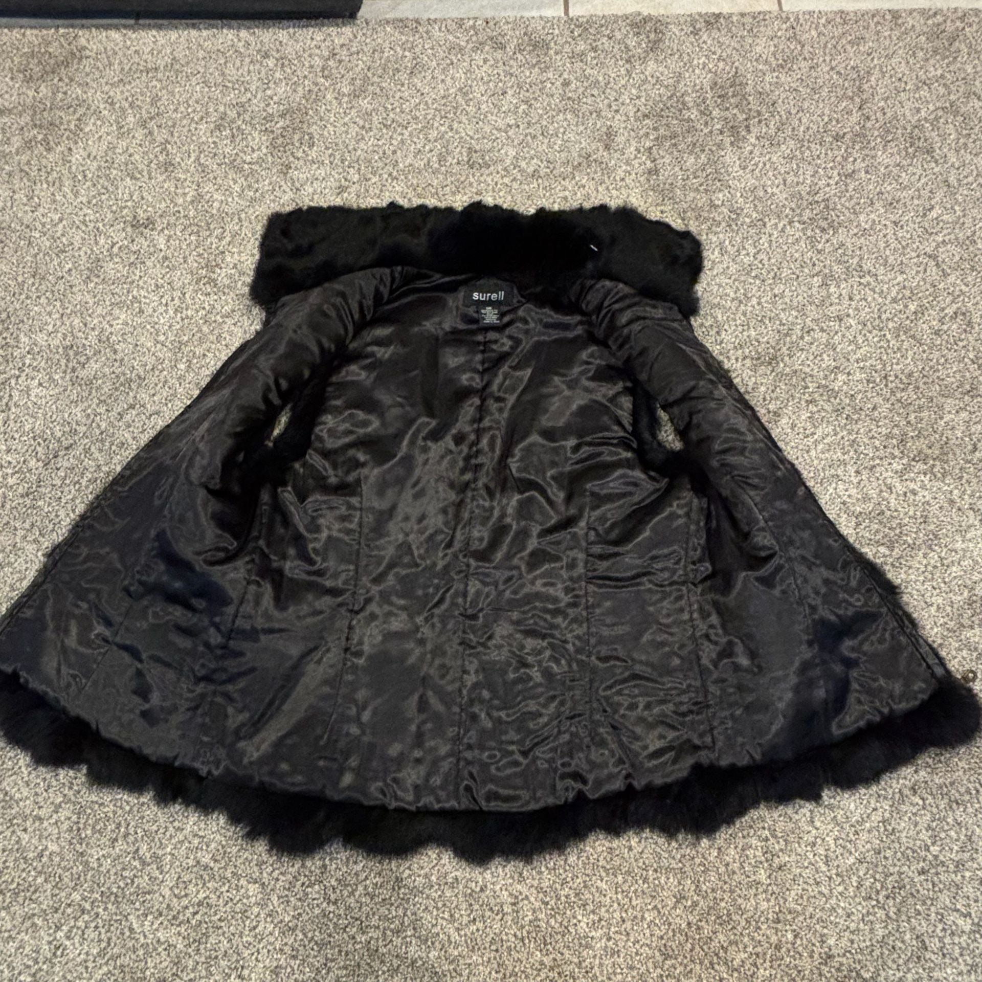 Surell Real Fur Vest Size S/M Black Rabbit Zip Up Collar 5