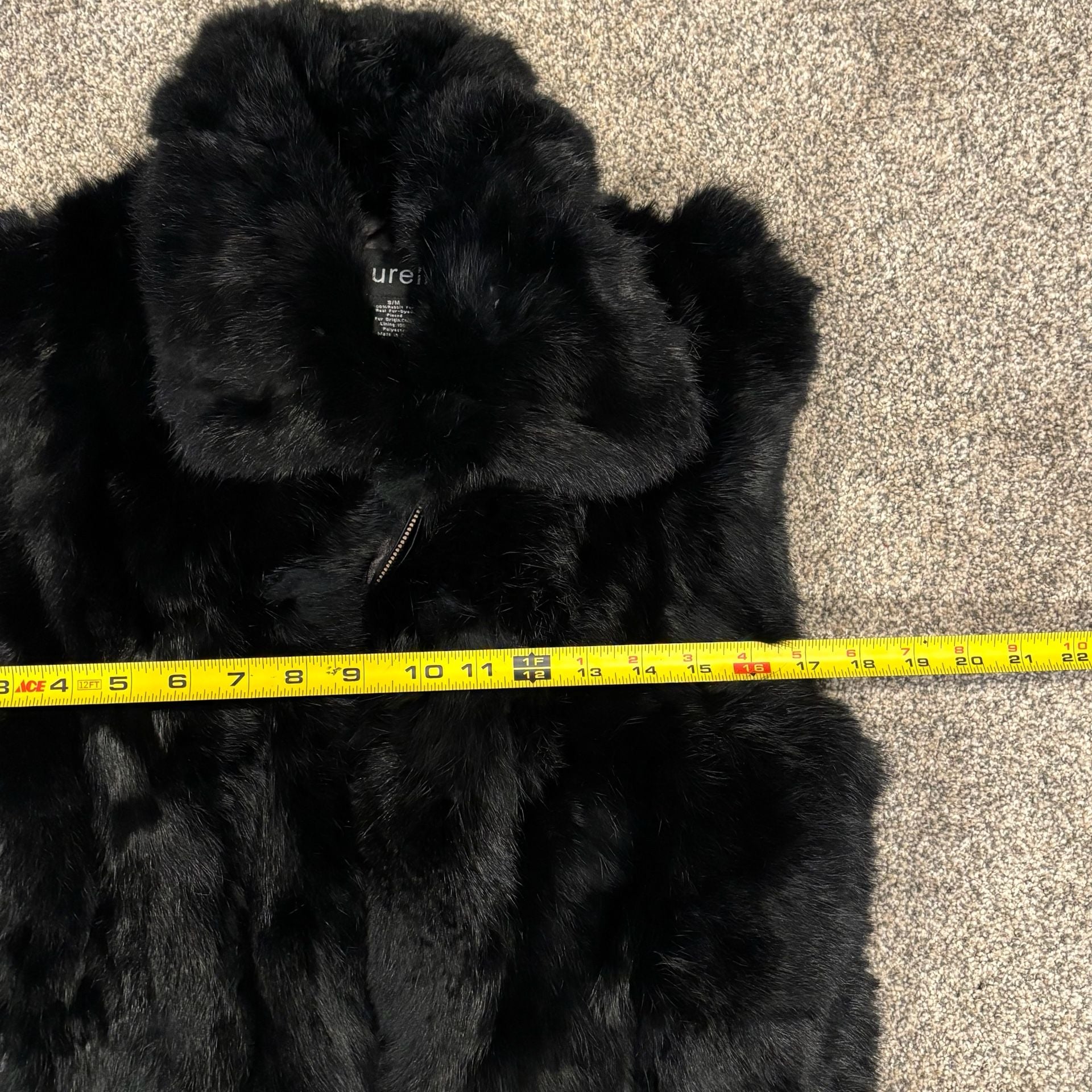 Surell Real Fur Vest Size S/M Black Rabbit Zip Up Collar 7