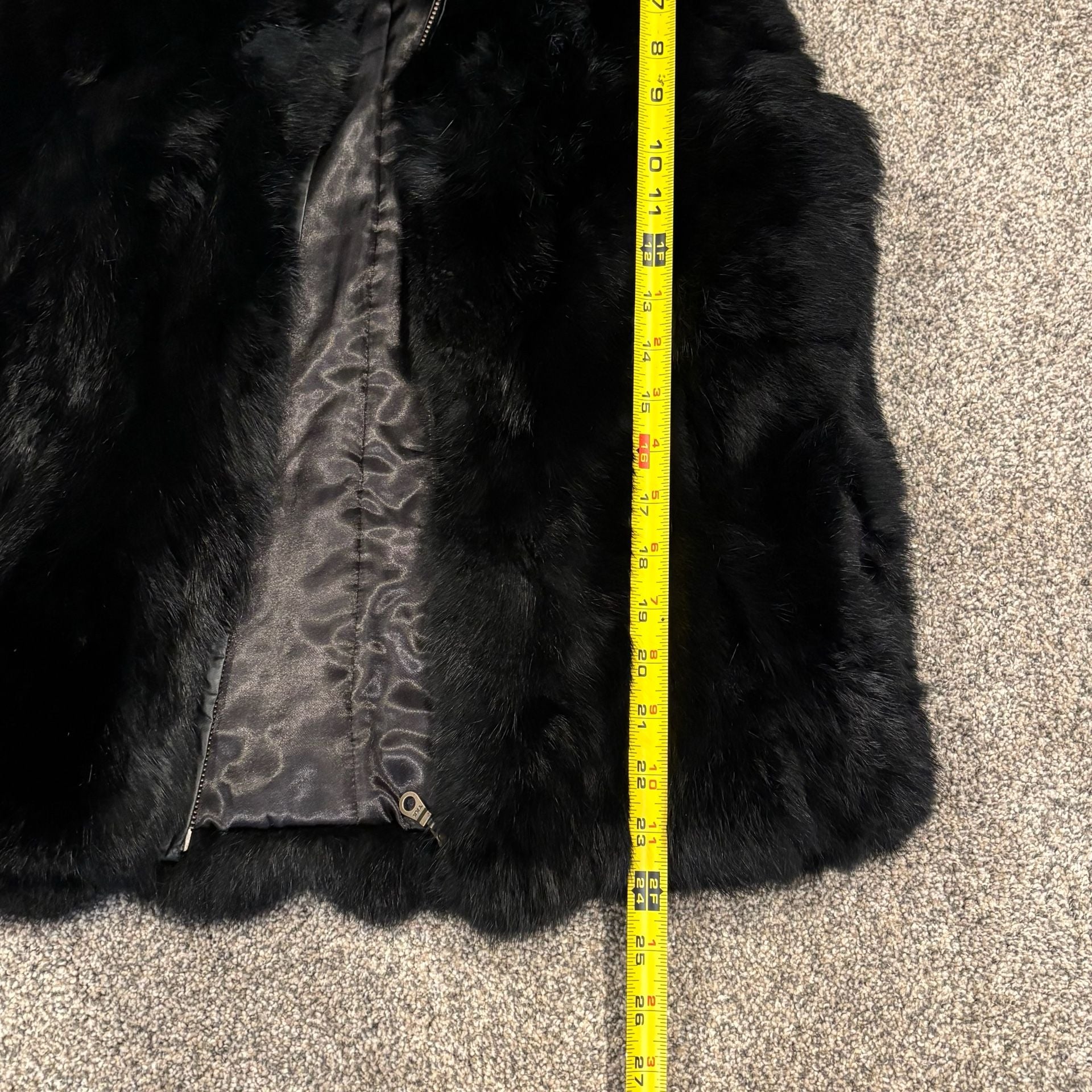 Surell Real Fur Vest Size S/M Black Rabbit Zip Up Collar 8