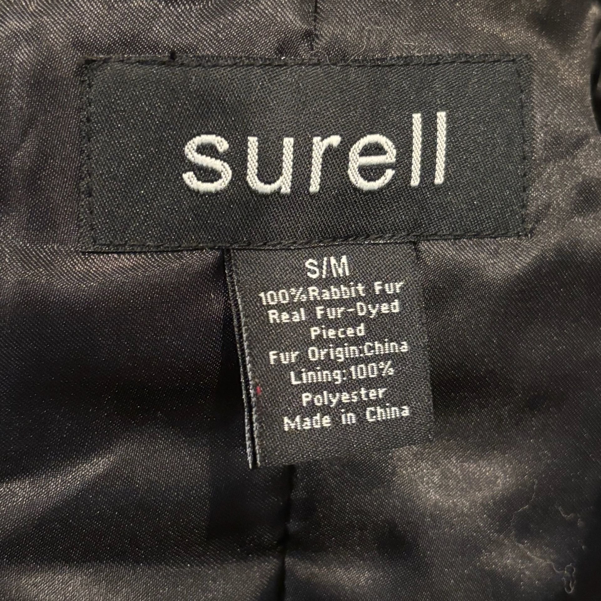 Surell Real Fur Vest Size S/M Black Rabbit Zip Up Collar 9