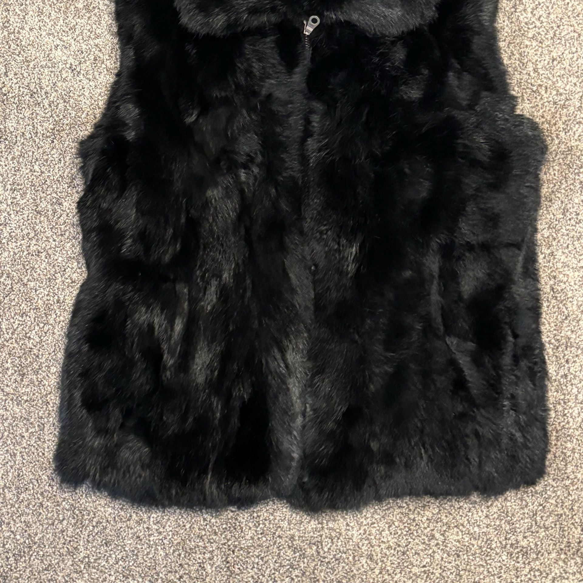 Surell Real Fur Vest Size S/M Black Rabbit Zip Up Collar 11