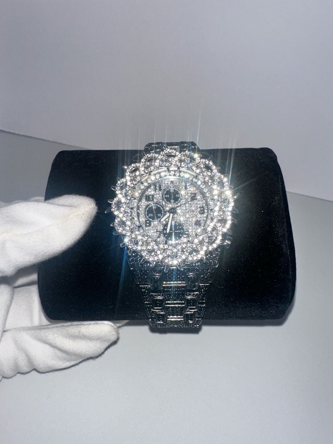 Black & Silver Iced Out Rhinestone Fashion Watch – Multi-Dial Bezel 2