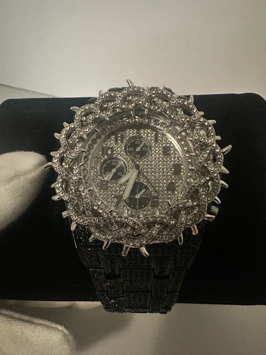 Black & Silver Iced Out Rhinestone Fashion Watch – Multi-Dial Bezel 4