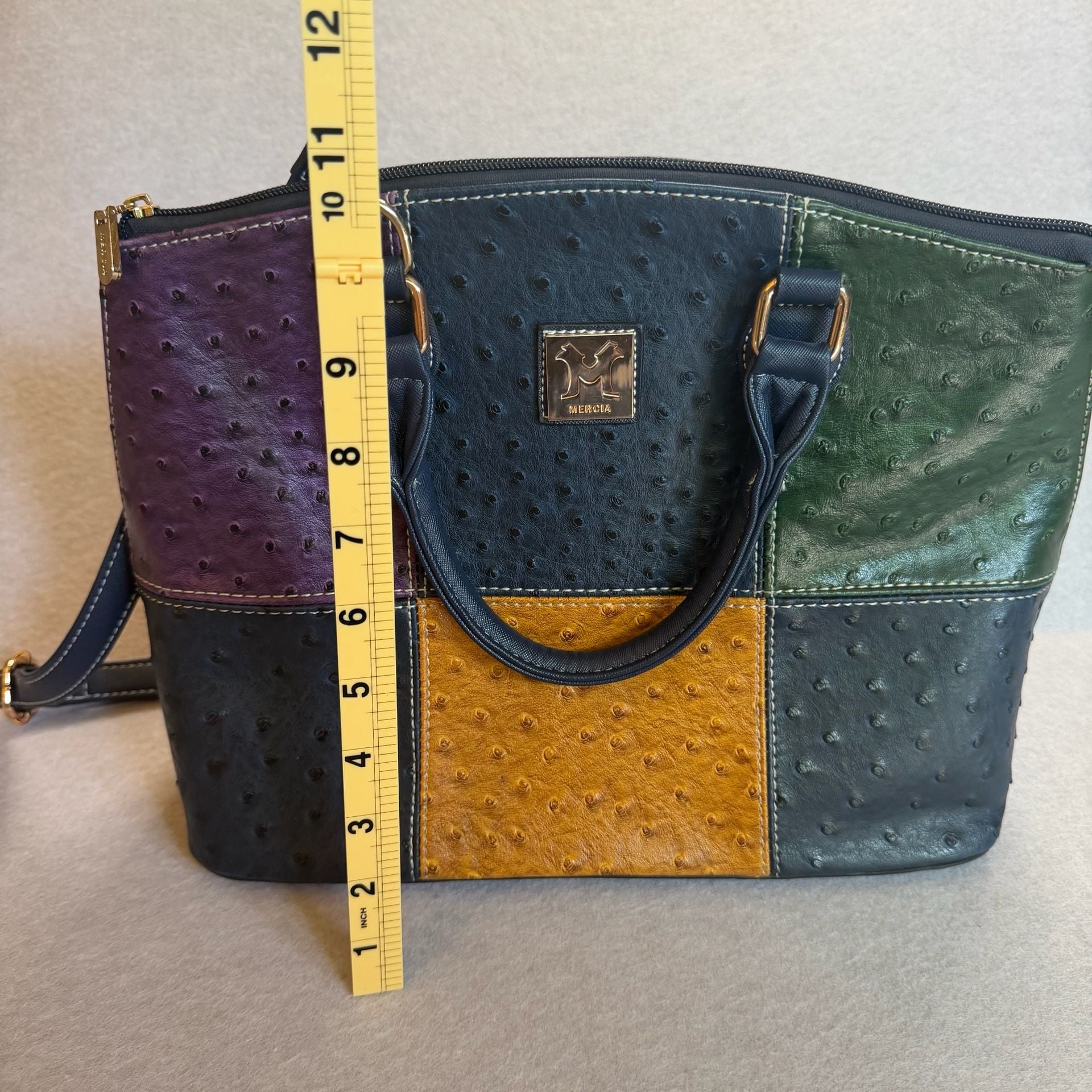 Mercia Multicolor Ostrich Embossed Patchwork Satchel Shoulder Bag New 8
