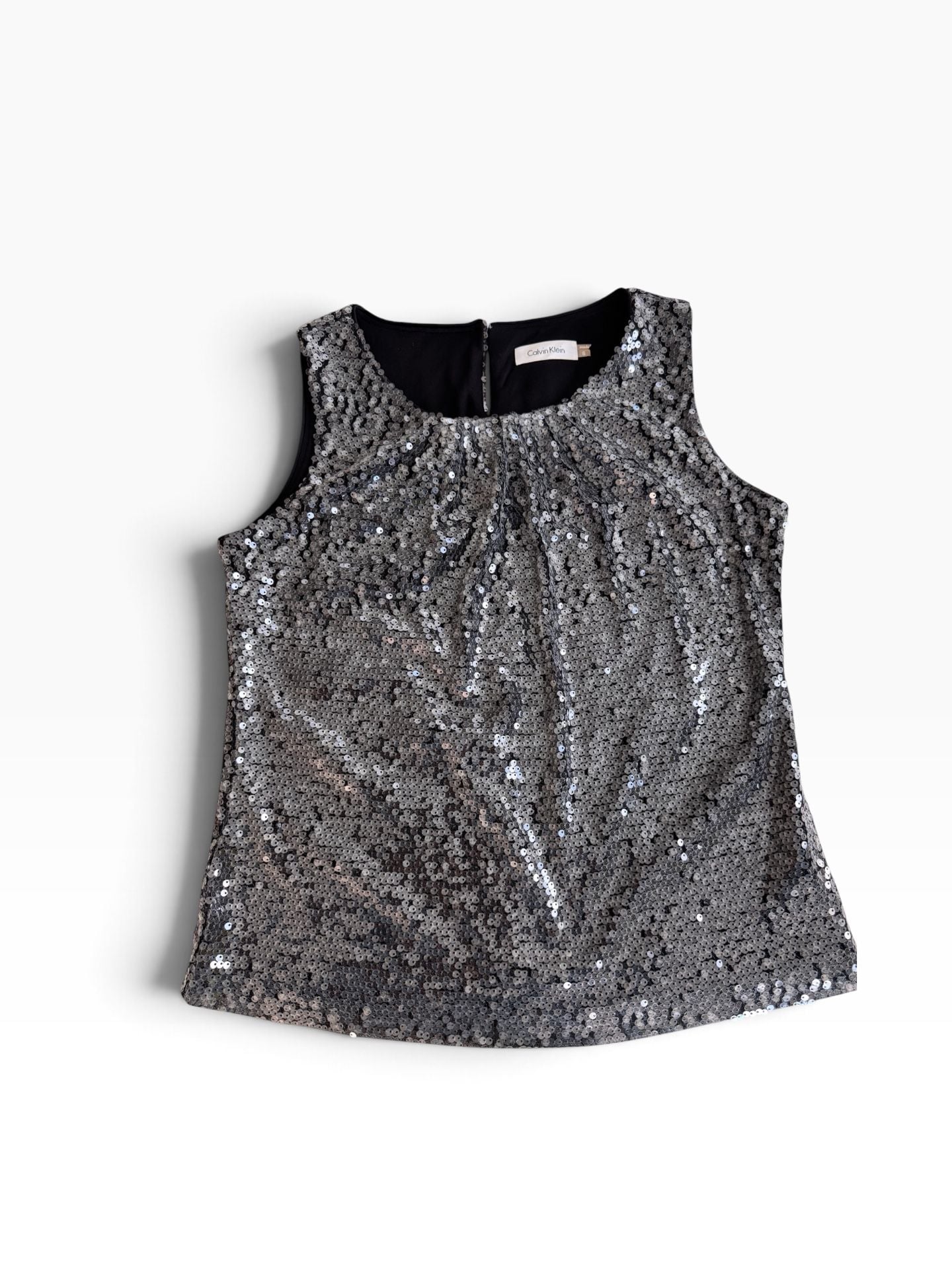 Calvin Klein Sequin Tank Top Size S Silver Black Sleeveless Party 2
