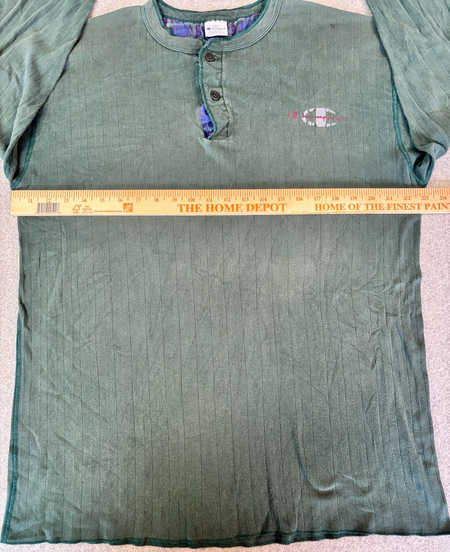 Champion Henley Shirt Size Large Green Long Sleeve 3