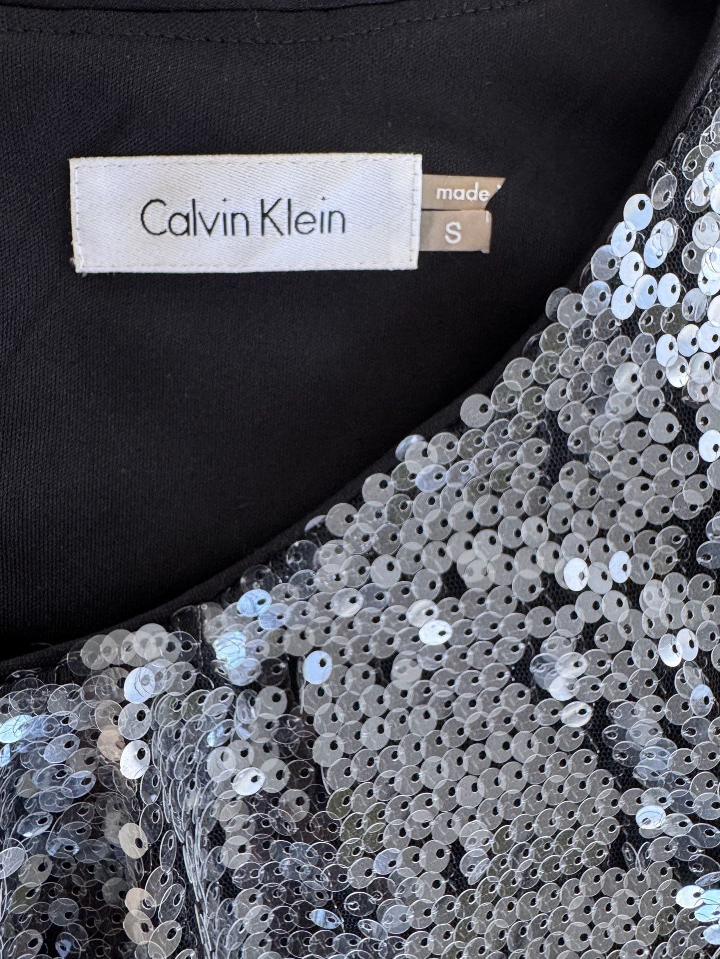 Calvin Klein Sequin Tank Top Size S Silver Black Sleeveless Party 4