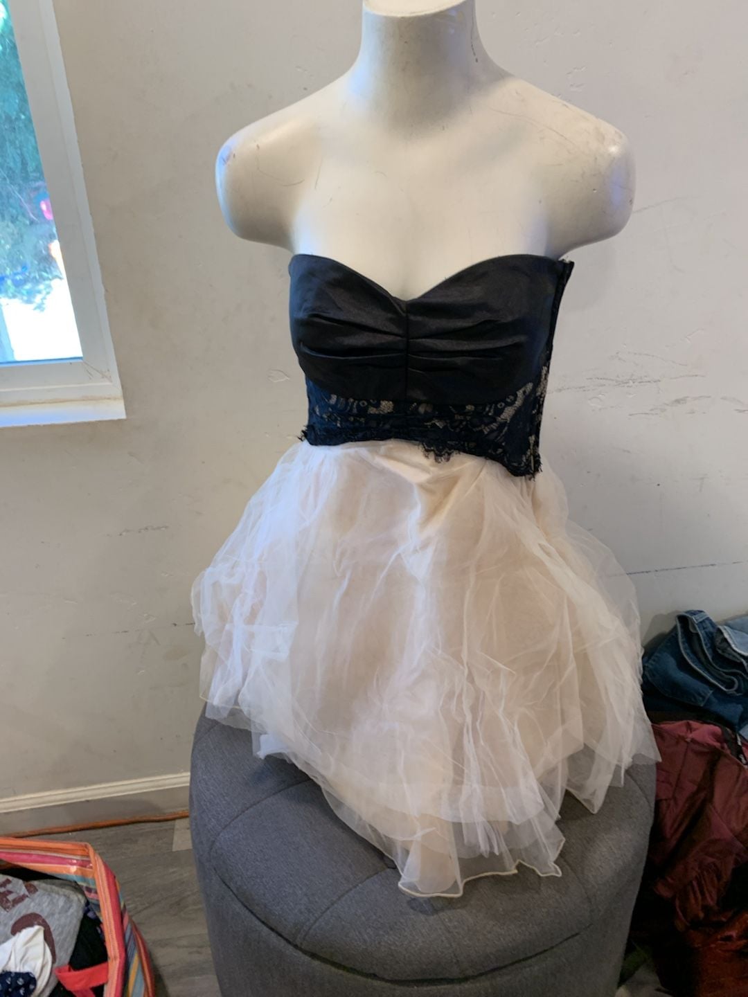 Teeze Me Corset Dress Size 9 Black White Lace Tulle Strapless Mini 3