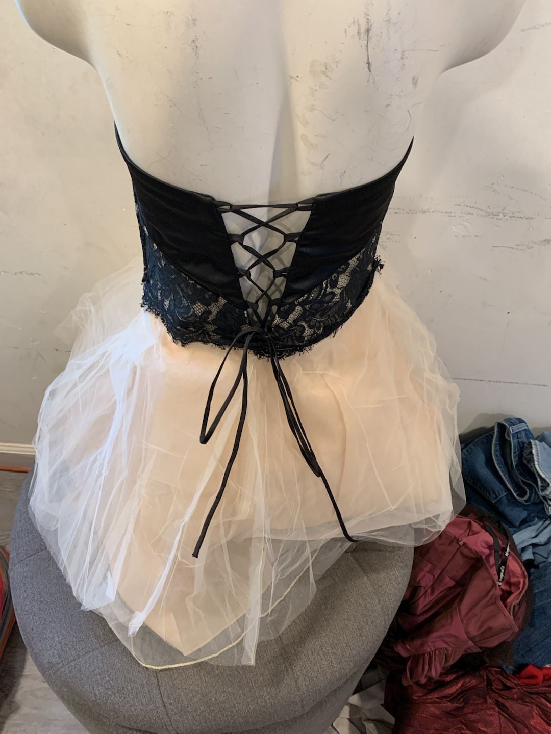 Teeze Me Corset Dress Size 9 Black White Lace Tulle Strapless Mini 4