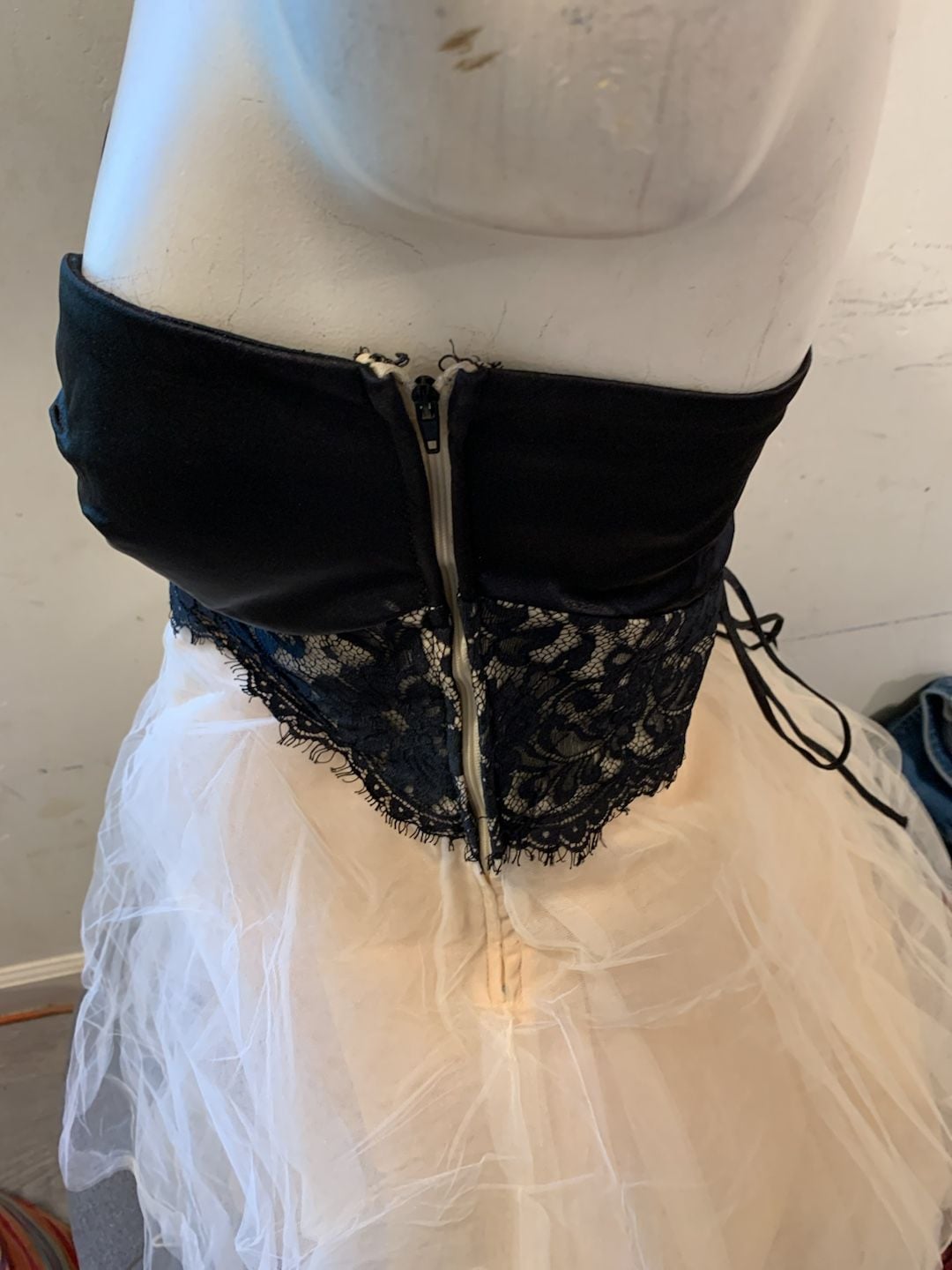 Teeze Me Corset Dress Size 9 Black White Lace Tulle Strapless Mini 5