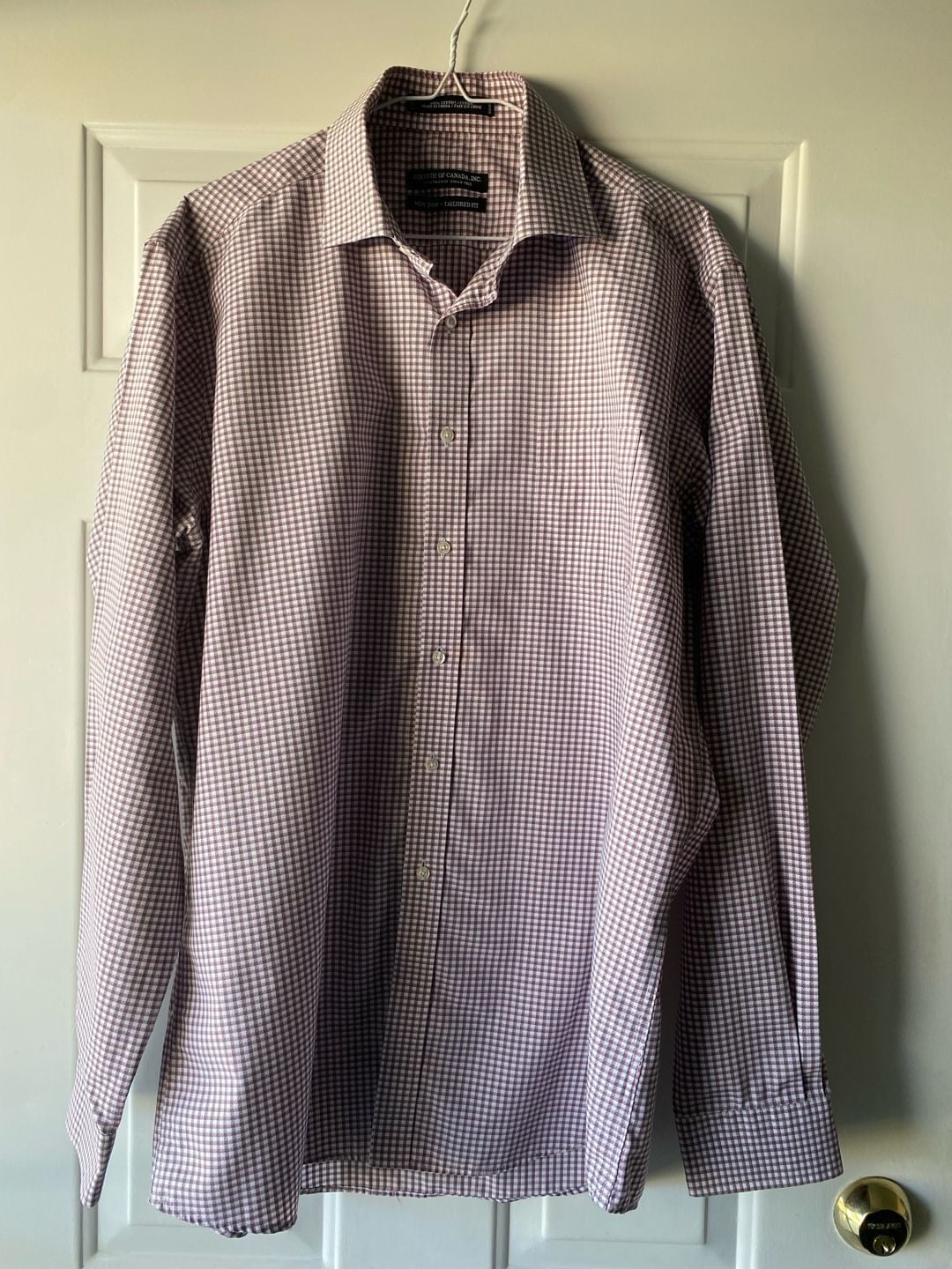 Forsyth Of Canada Dress Shirt Size 16.5 36/37 Burgundy Gingham Tailored Fit 2
