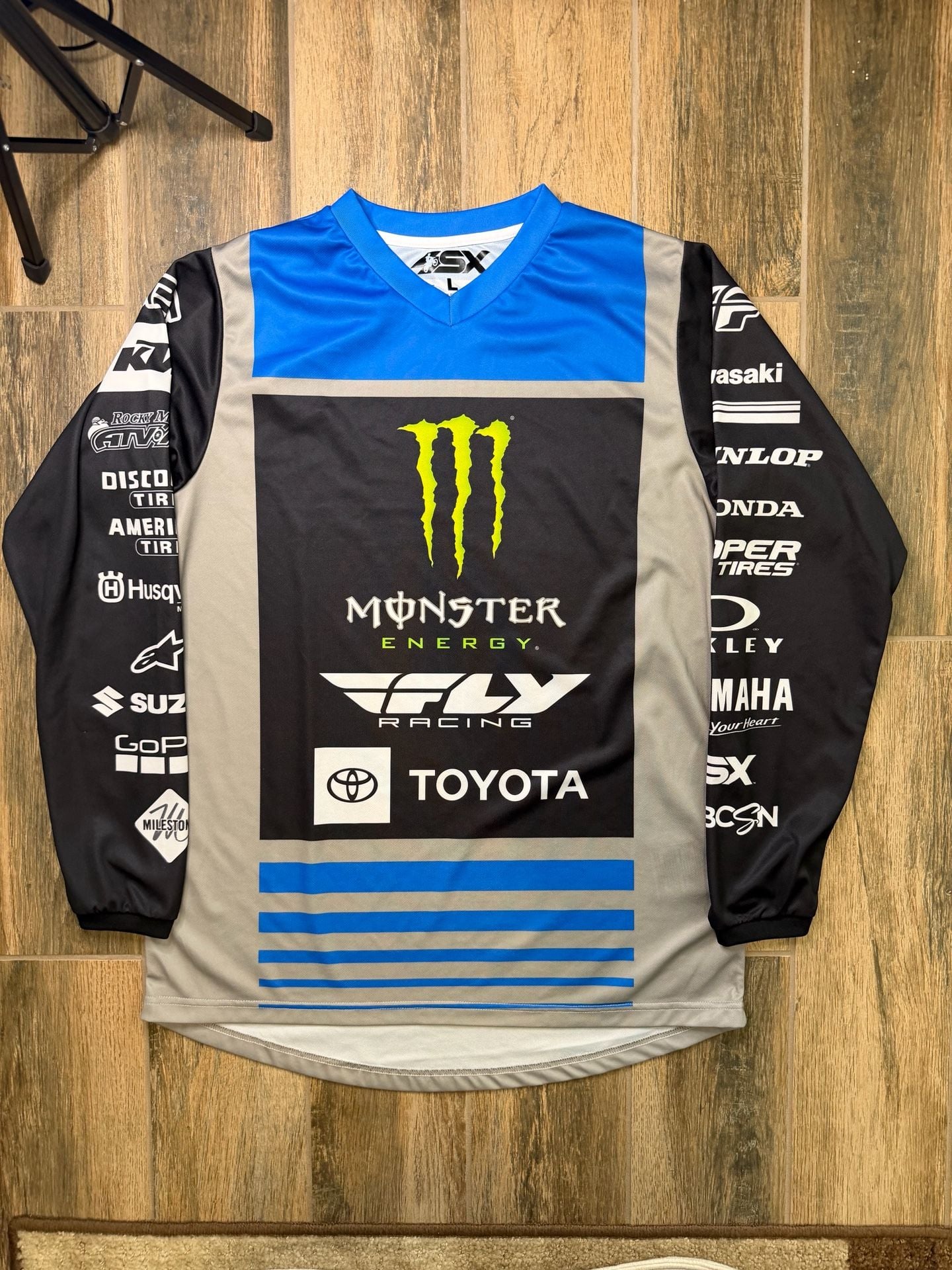 Monster Energy Fly Racing Motocross Jersey Black Blue Men L Dirtbike Moto X 2