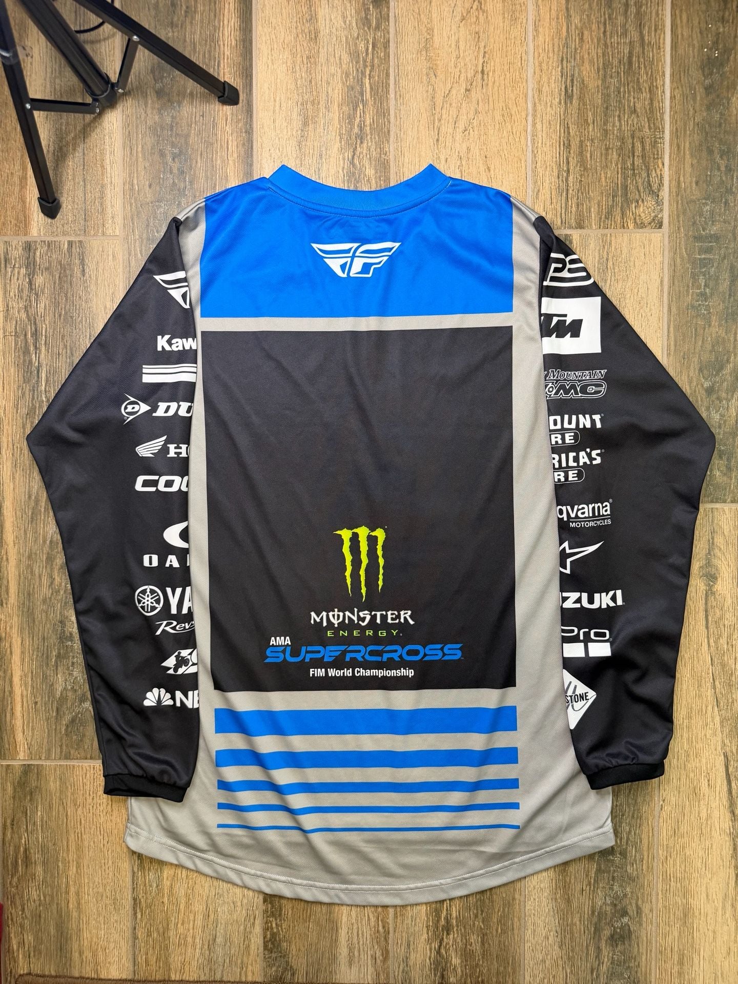 Monster Energy Fly Racing Motocross Jersey Black Blue Men L Dirtbike Moto X 4