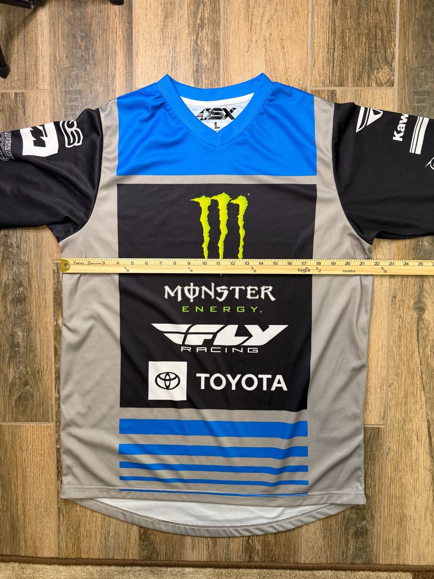 Monster Energy Fly Racing Motocross Jersey Black Blue Men L Dirtbike Moto X 6