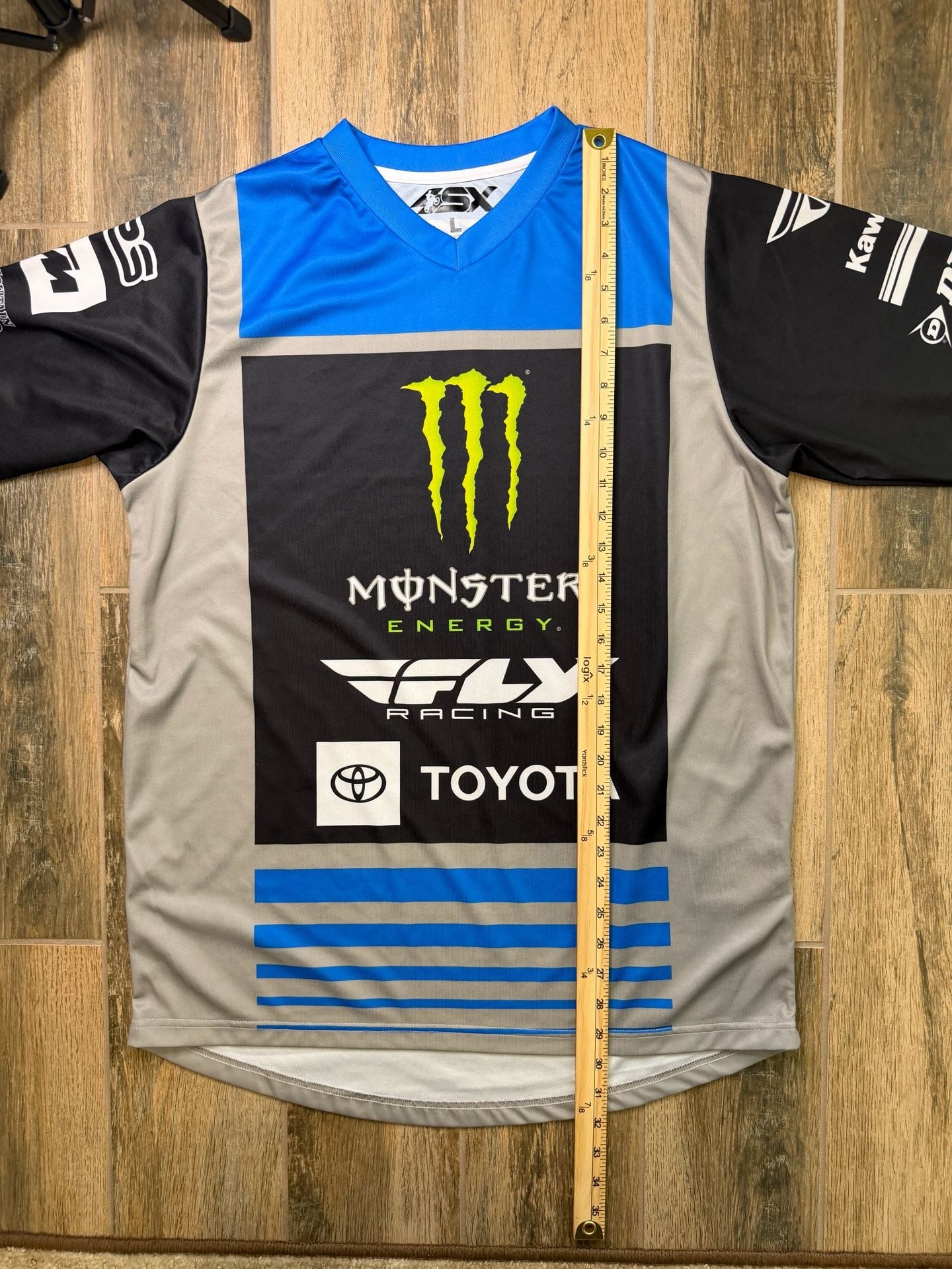 Monster Energy Fly Racing Motocross Jersey Black Blue Men L Dirtbike Moto X 7