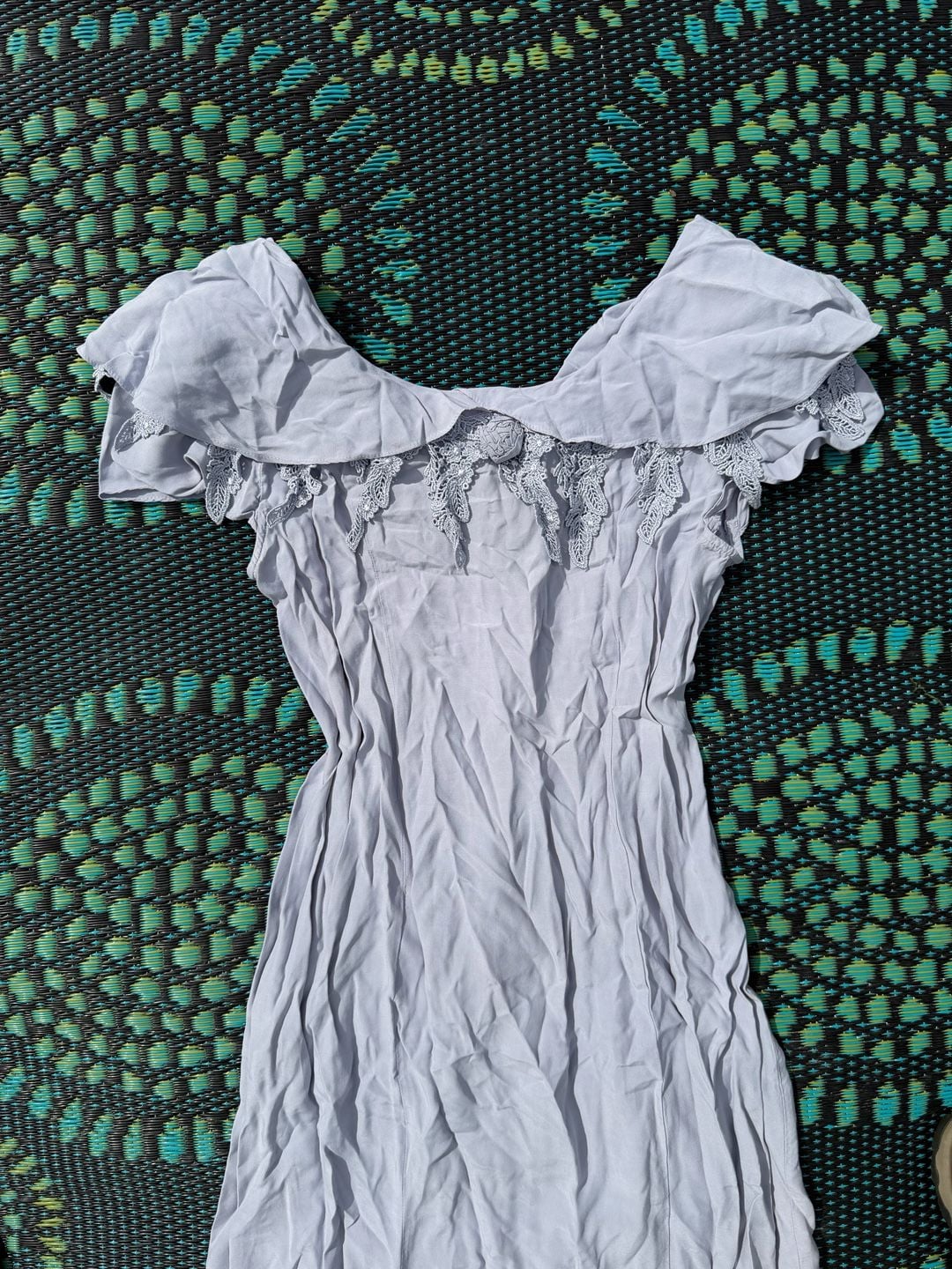 Styleworks Maxi Dress Size 14 Blue Rayon Lace Trim Ruffle Neck 2