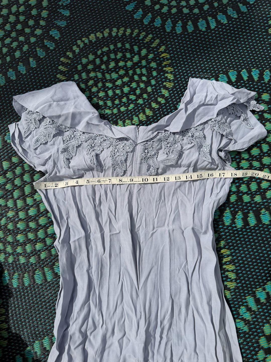 Styleworks Maxi Dress Size 14 Blue Rayon Lace Trim Ruffle Neck 5