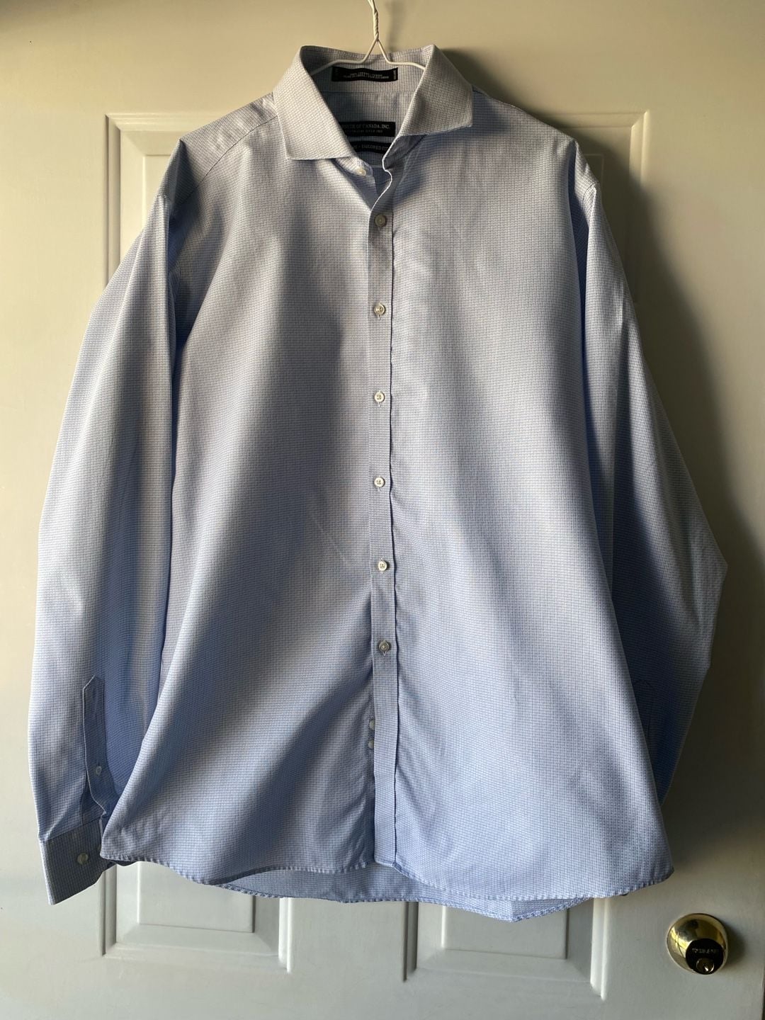 Forsyth of Canada Dress Shirt Size 16 1/2 36/37 Blue Micro Check Tailored Fit 2