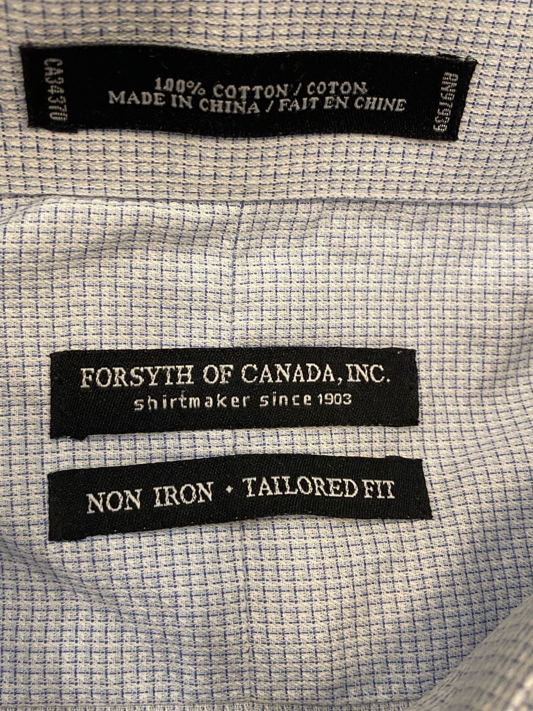 Forsyth of Canada Dress Shirt Size 16 1/2 36/37 Blue Micro Check Tailored Fit 7