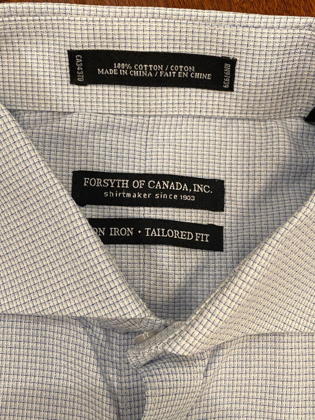 Forsyth of Canada Dress Shirt Size 16 1/2 36/37 Blue Micro Check Tailored Fit 8
