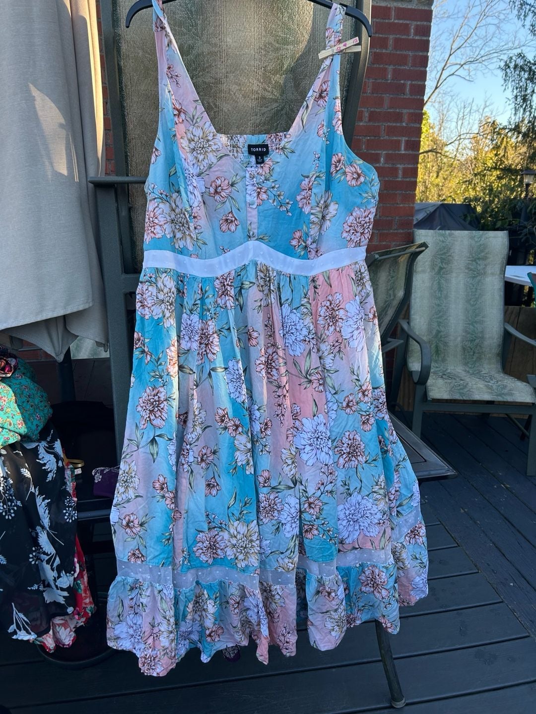 Torrid Floral Maxi Dress Size 3 Blue Peach Smocked Boho Sundress 2