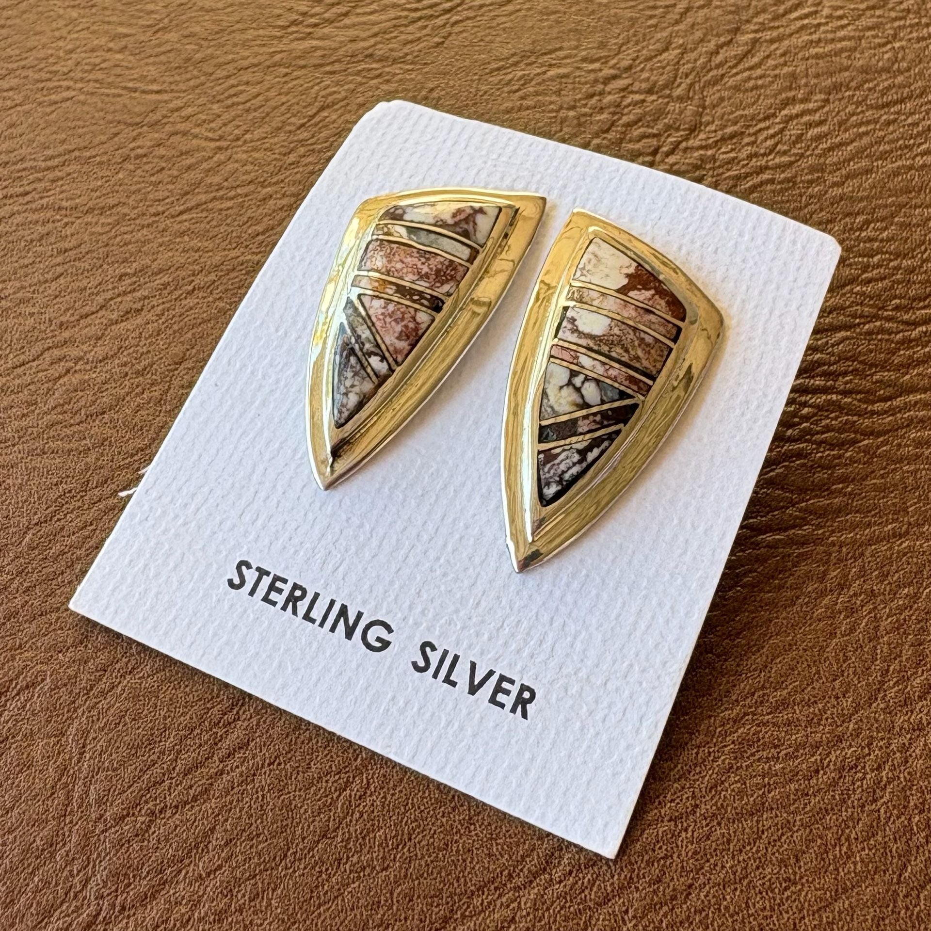 Gorgeous Southwestern Sterling Silver Wild Horse Inlay Stud Earrings 4