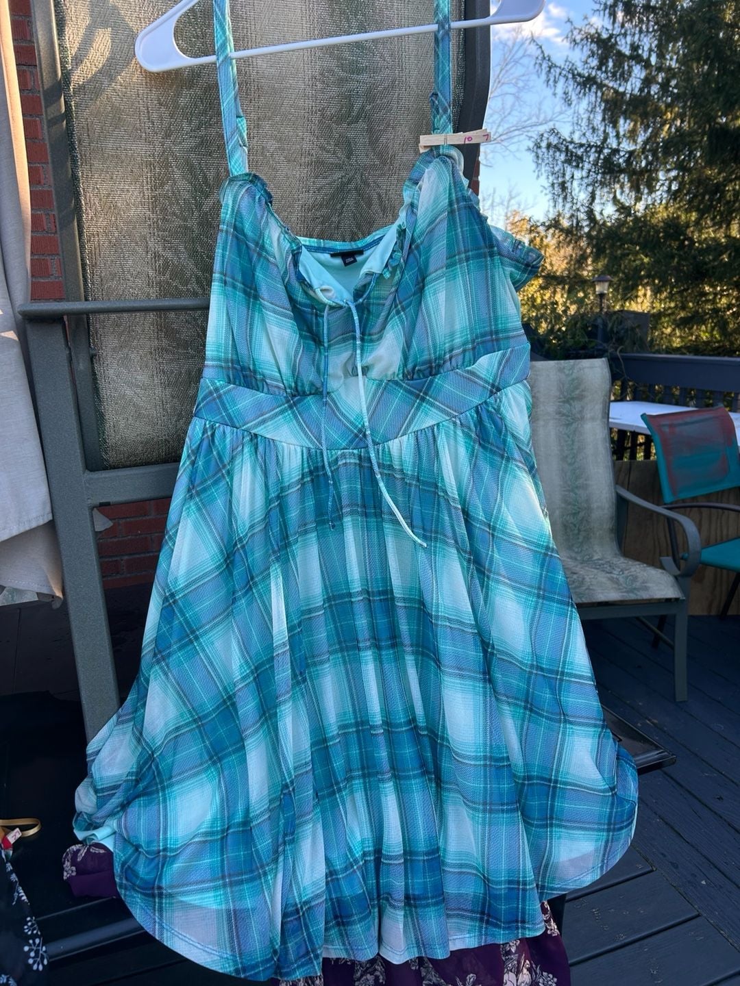 Torrid Plaid Mesh Cami Dress Size 3 Blue Green Shirred Bust Sundress 2