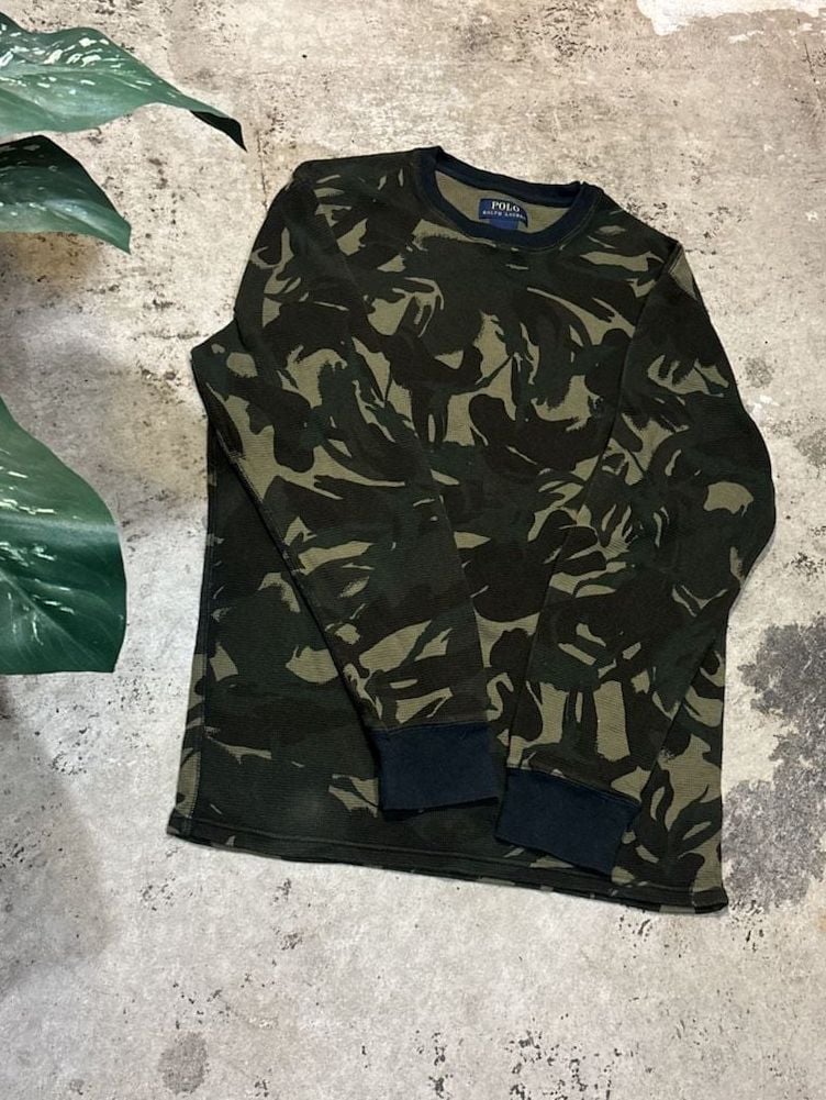 Polo Ralph Lauren Camo Thermal Long Sleeve Shirt Size Large Waffle Knit 2
