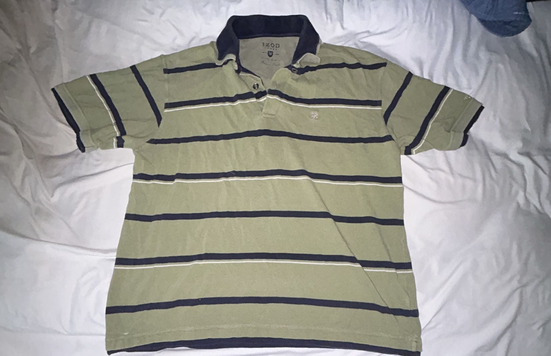 IZOD Striped Polo Shirt Size M Green Navy Cotton Short Sleeve 2