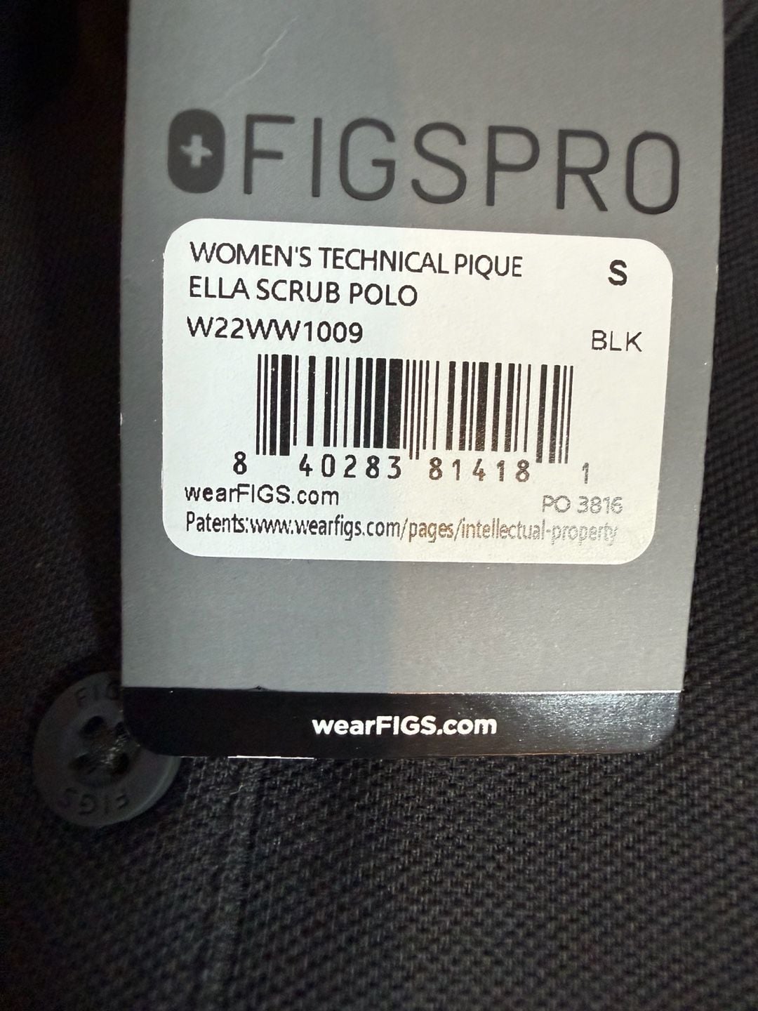 FIGS Women’s Technical Pique Ella Scrub Polo Size S Black 7