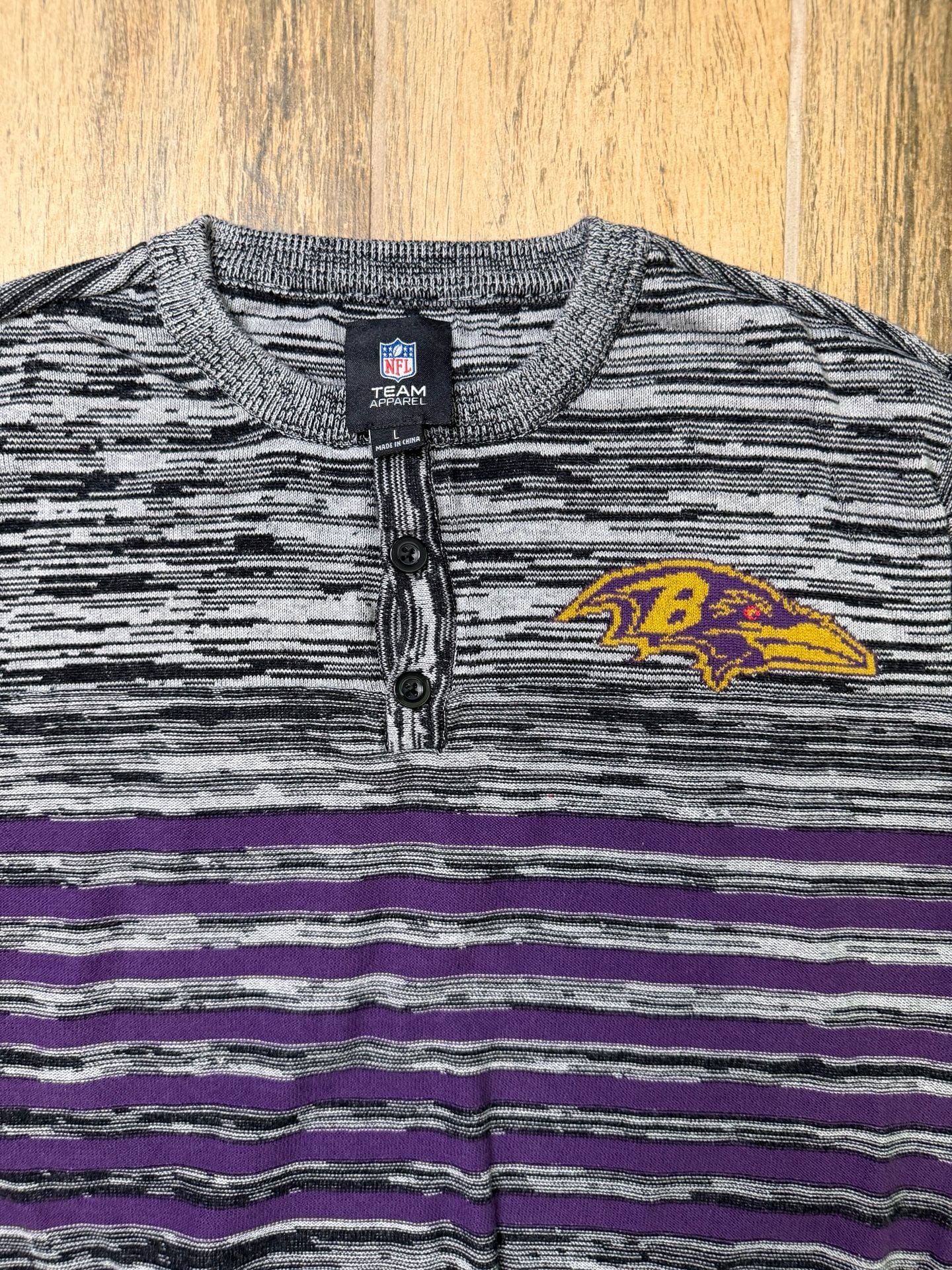 NFL Team Apparel Baltimore Ravens Sweater Size L Henley Stripe 2