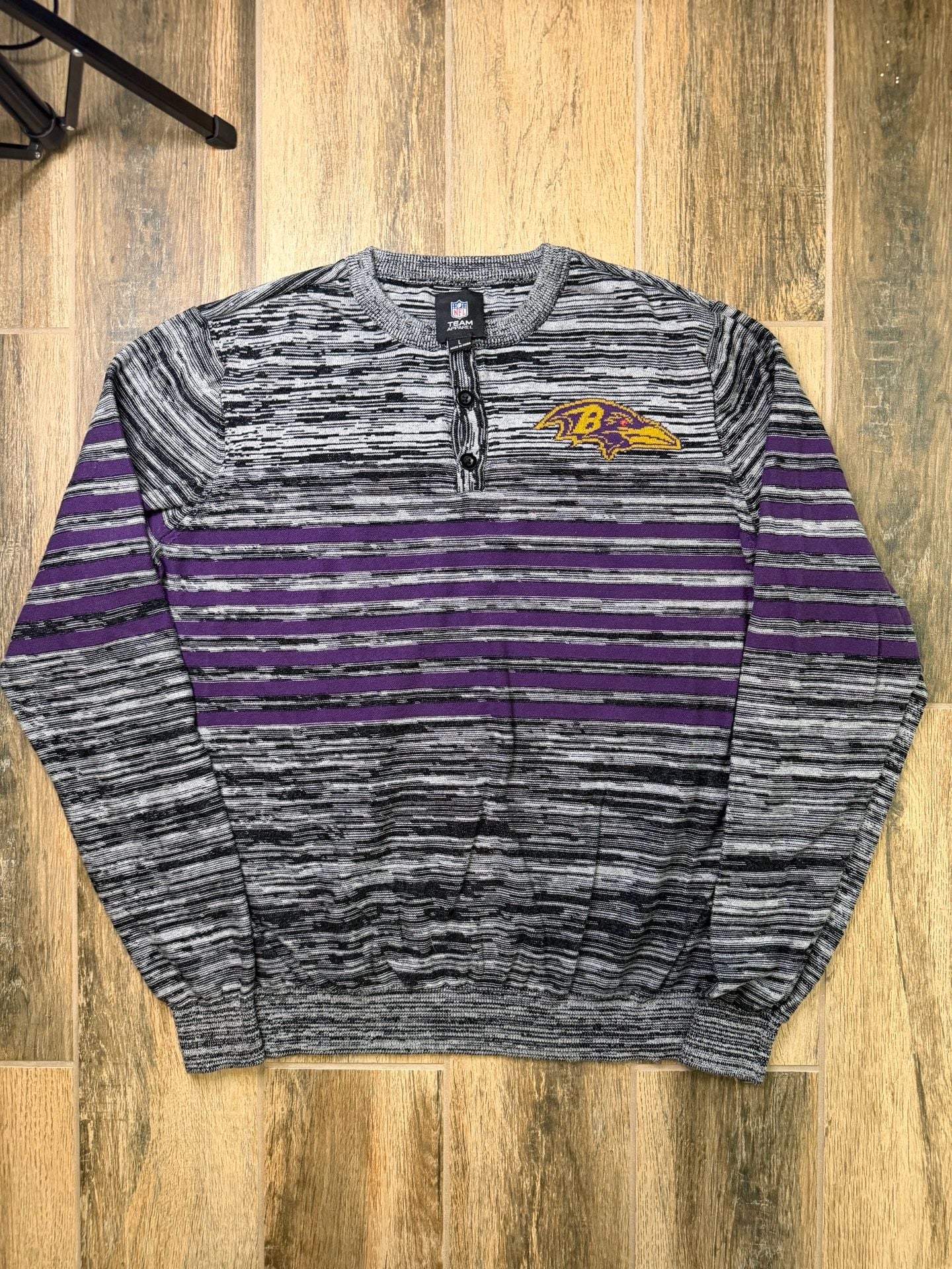 NFL Team Apparel Baltimore Ravens Sweater Size L Henley Stripe 3