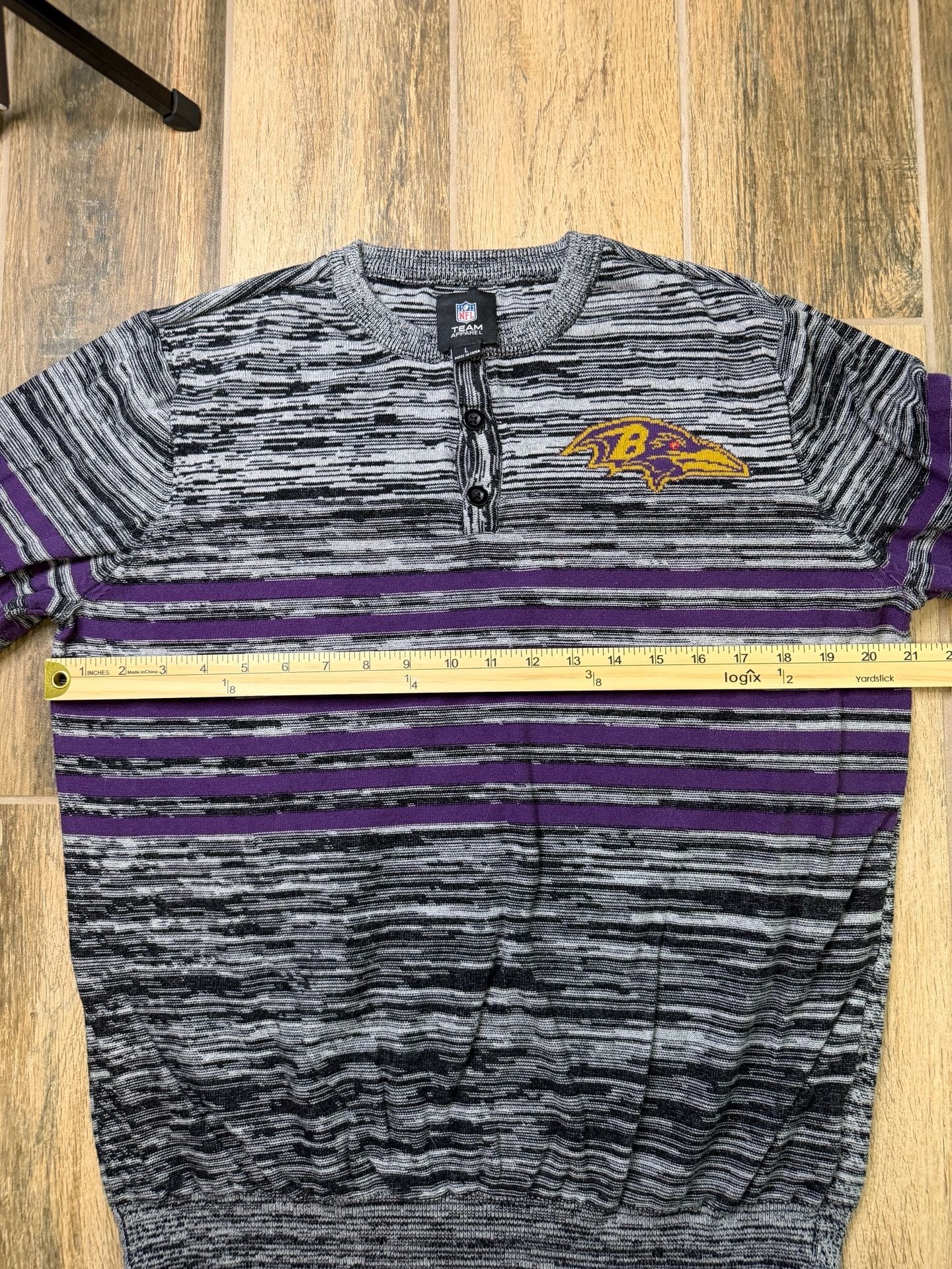 NFL Team Apparel Baltimore Ravens Sweater Size L Henley Stripe 5