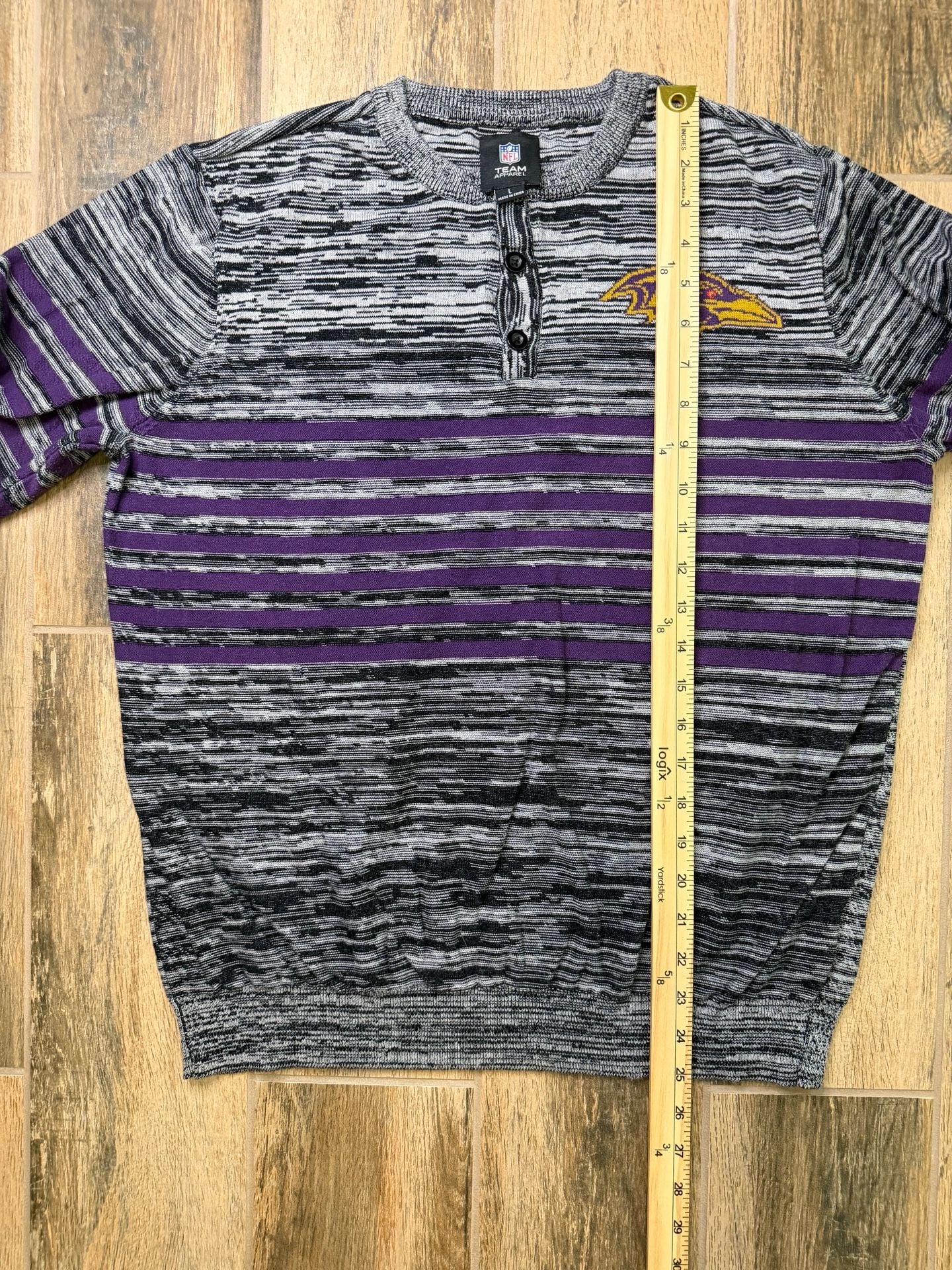 NFL Team Apparel Baltimore Ravens Sweater Size L Henley Stripe 6