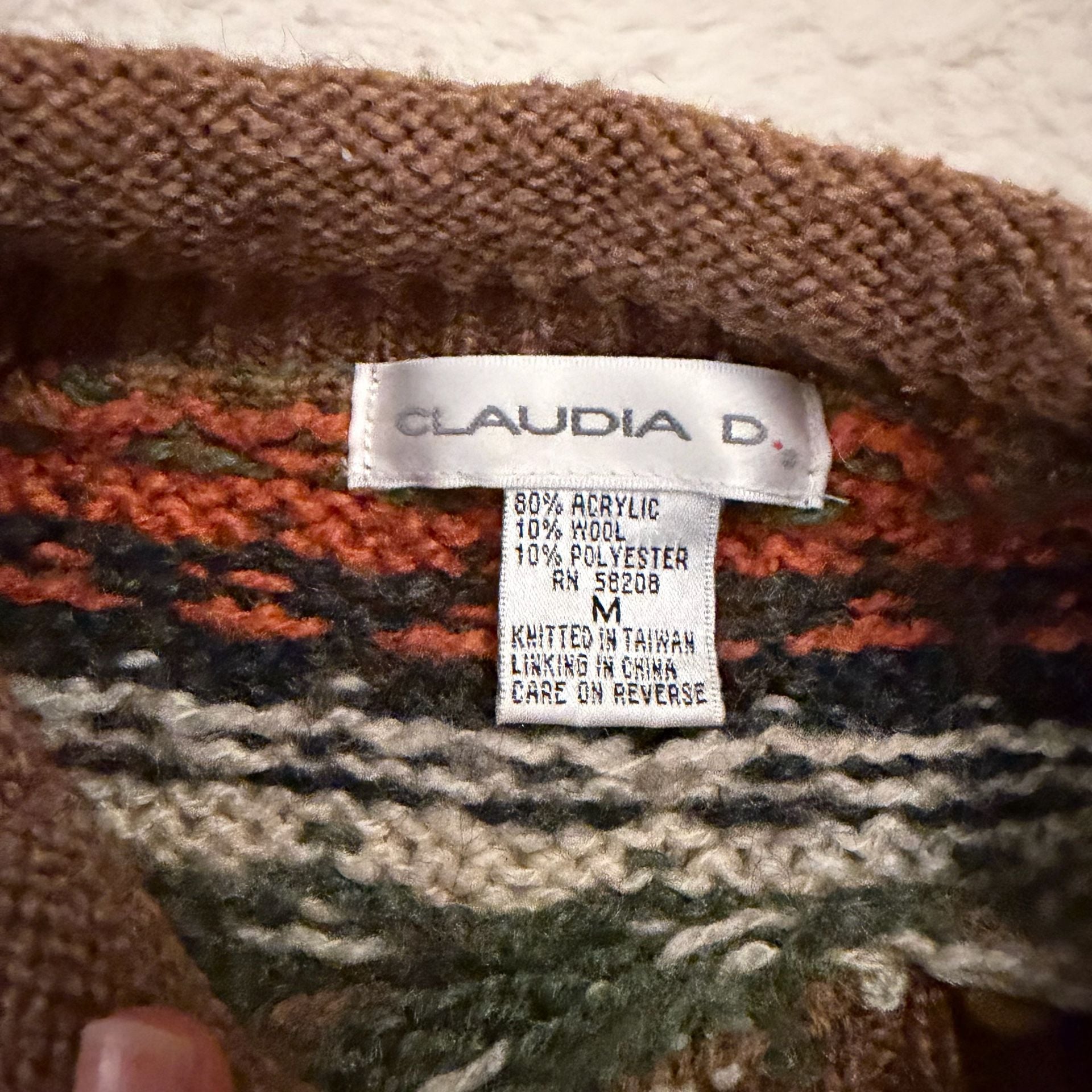 Claudia D. Fair Isle Pullover Sweater Size M Brown Multi Wool Blend 3