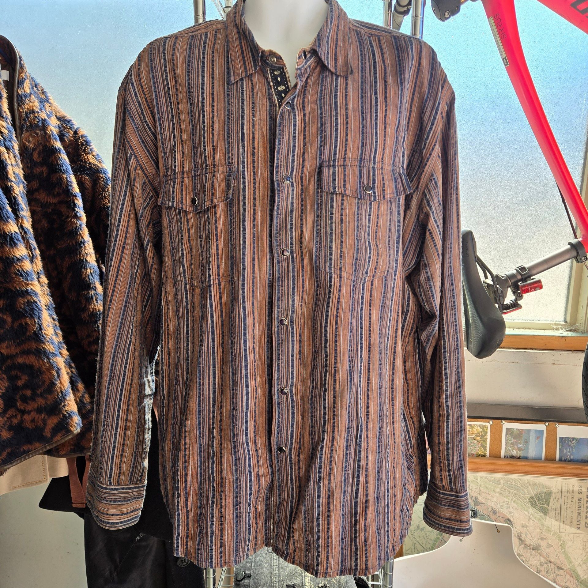 Scully PS-070 Western Shirt Size XL Striped Pearl Snap Long Sleeve 2