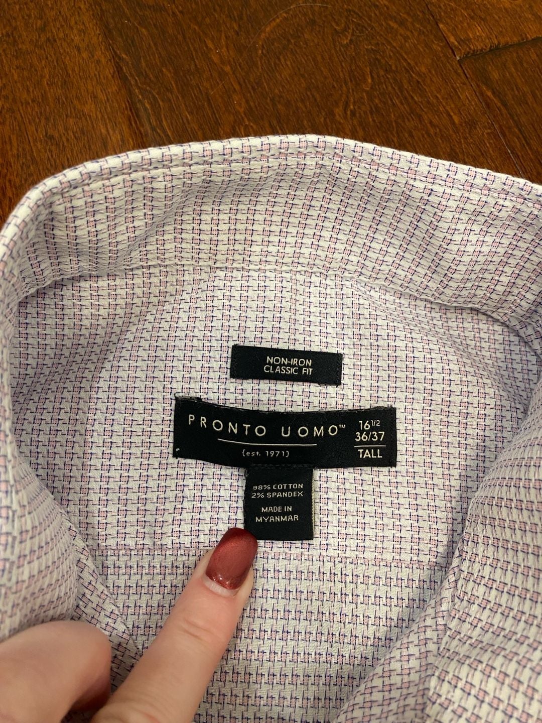 Pronto Uomo Dress Shirt Size 16.5 36/37 Tall Purple Micro Print Classic Fit 3