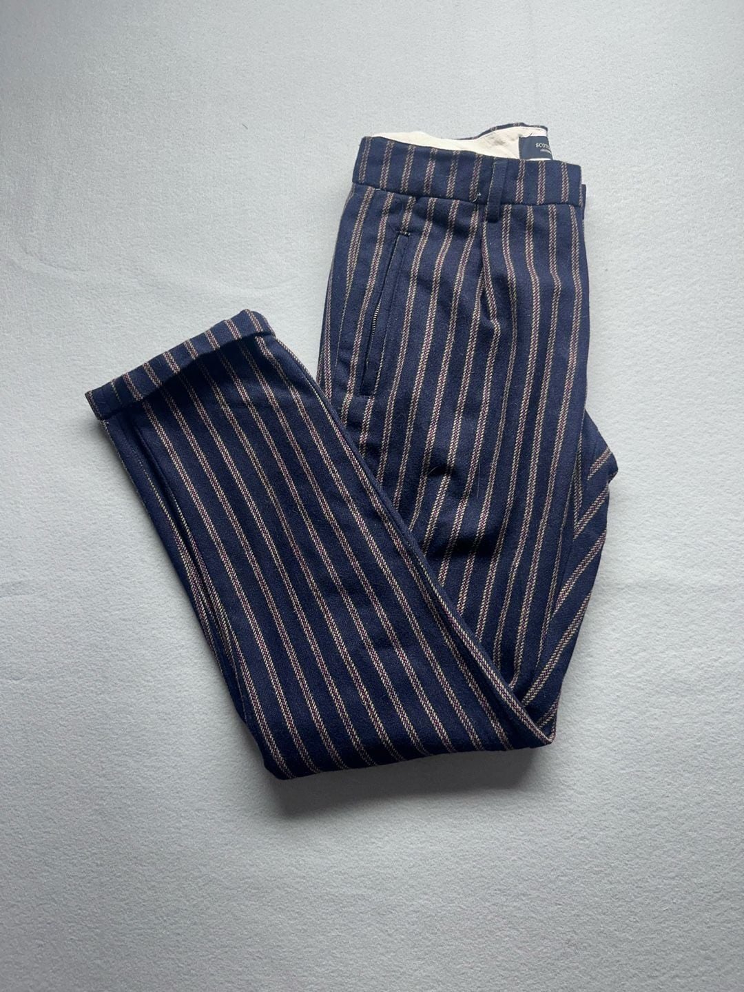 Scotch & Soda Striped Trousers 30x32 Navy Wool Blend Pants 1