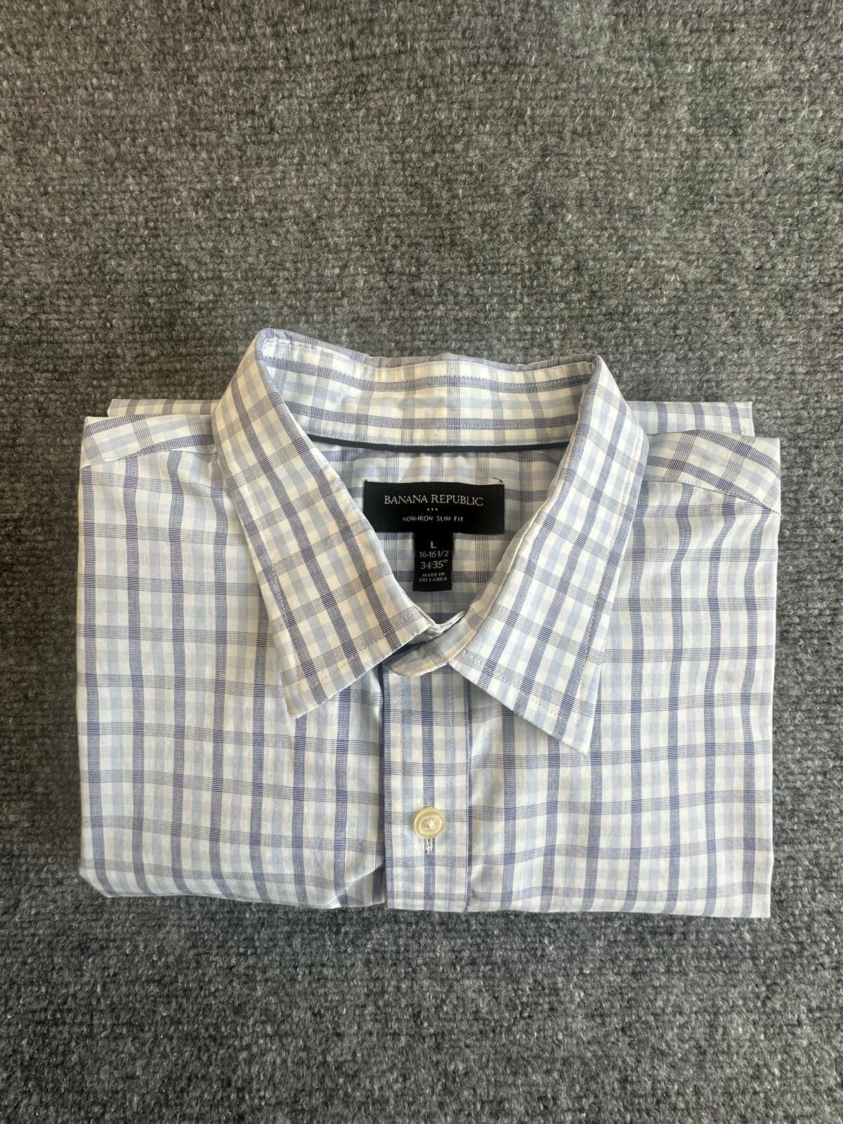 Banana Republic Dress Shirt Size M Blue White Plaid 11