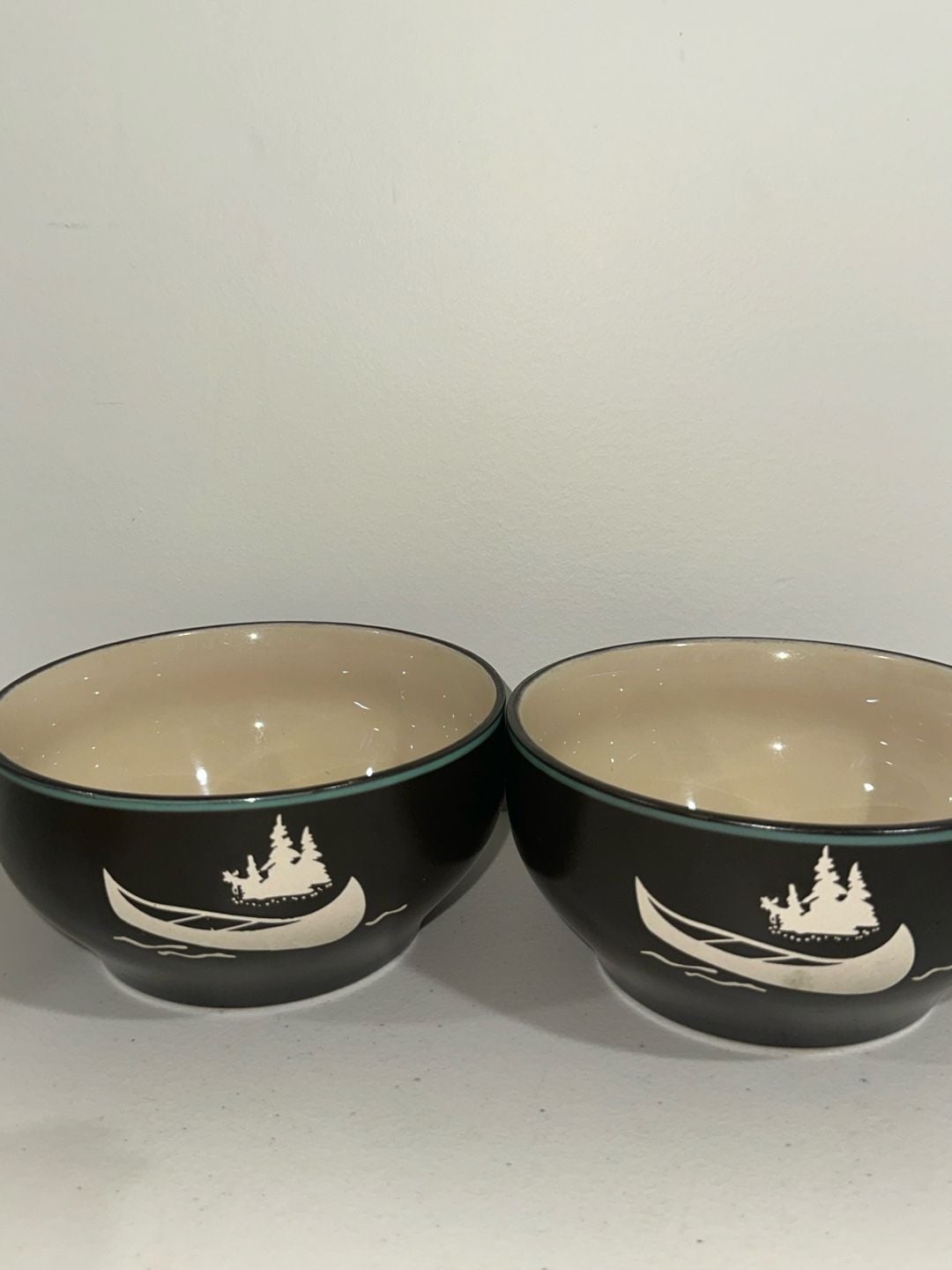 Canoe Pine Trees Ceramic Bowls Set of 2 1
