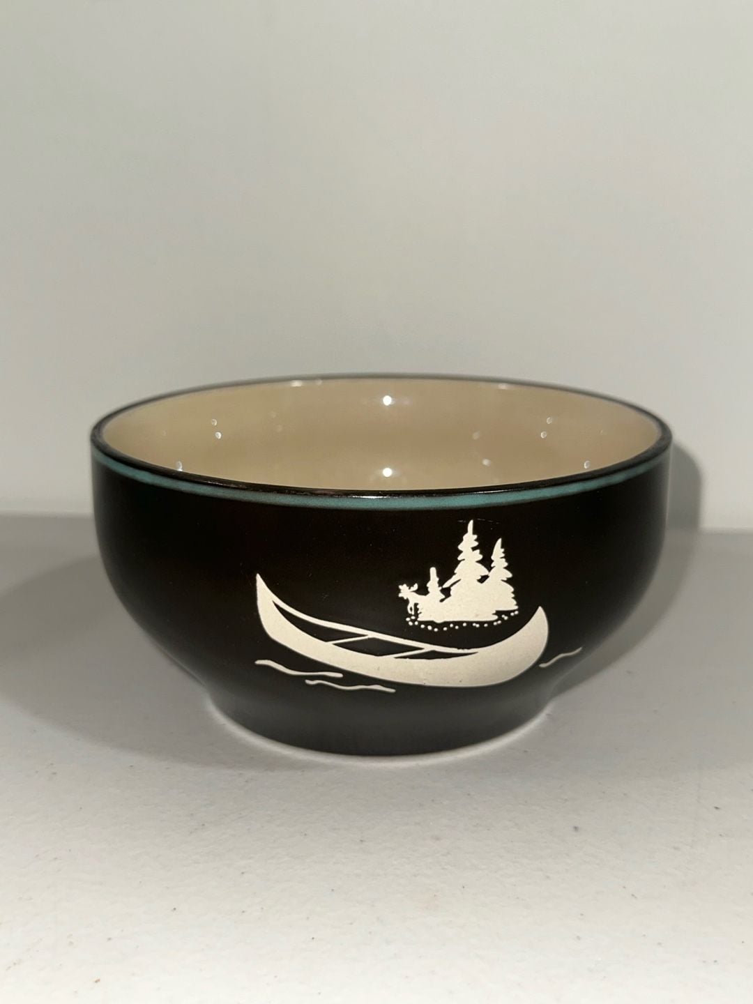 Canoe Pine Trees Ceramic Bowls Set of 2 2