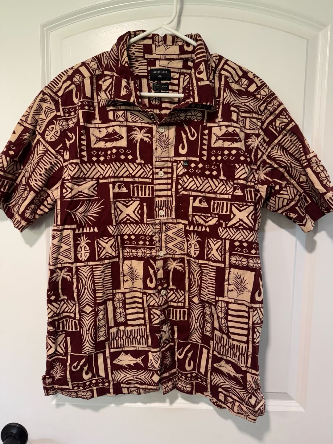Burgundy Hawaiian Tiki Aloha Surf Shirt Tropical Coastal Y2K Men’s M 2