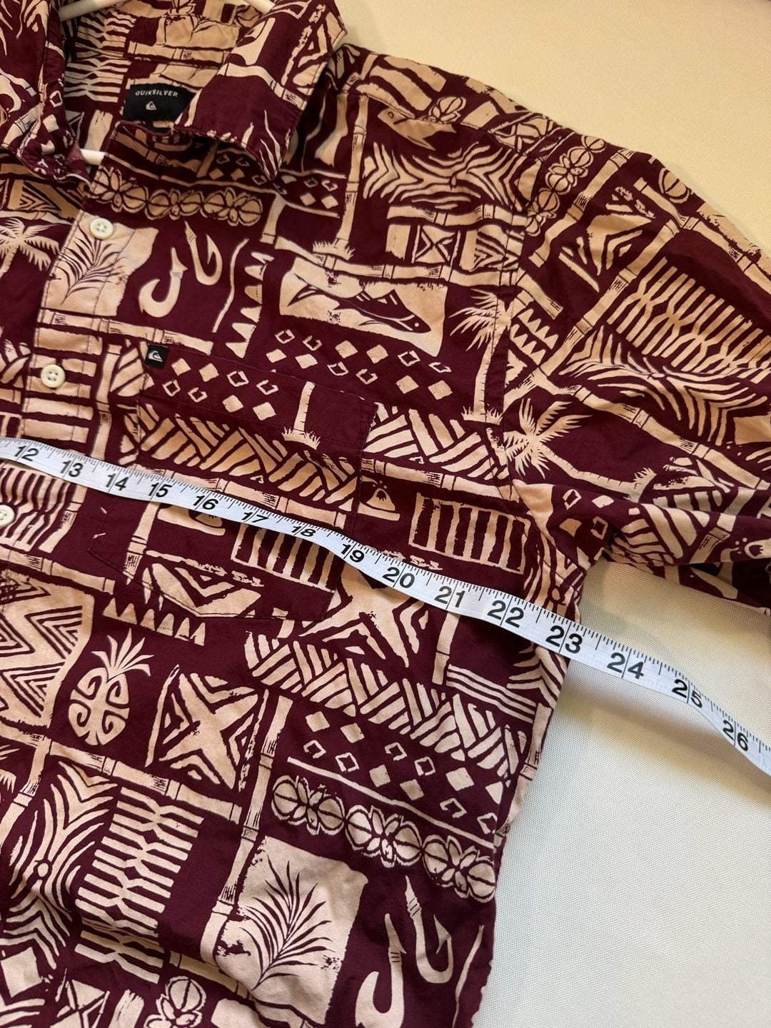 Burgundy Hawaiian Tiki Aloha Surf Shirt Tropical Coastal Y2K Men’s M 5