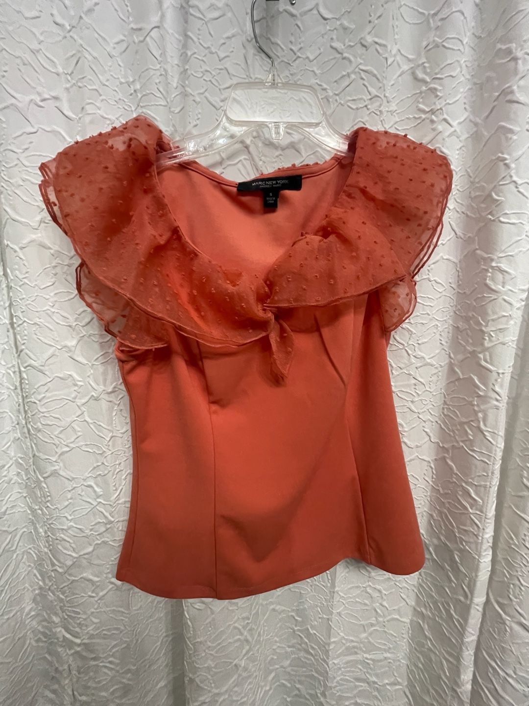 Marc New York Coral Swiss Dot Ruffled Blouse Top Size S Coquette Romantic 2