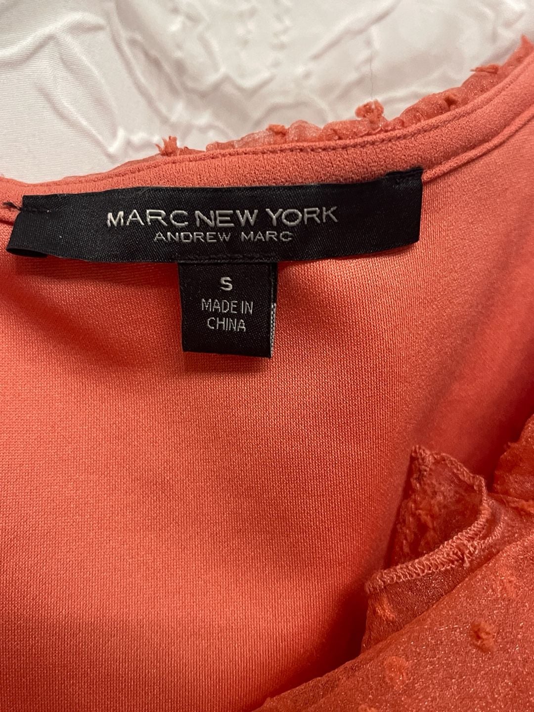 Marc New York Coral Swiss Dot Ruffled Blouse Top Size S Coquette Romantic 3