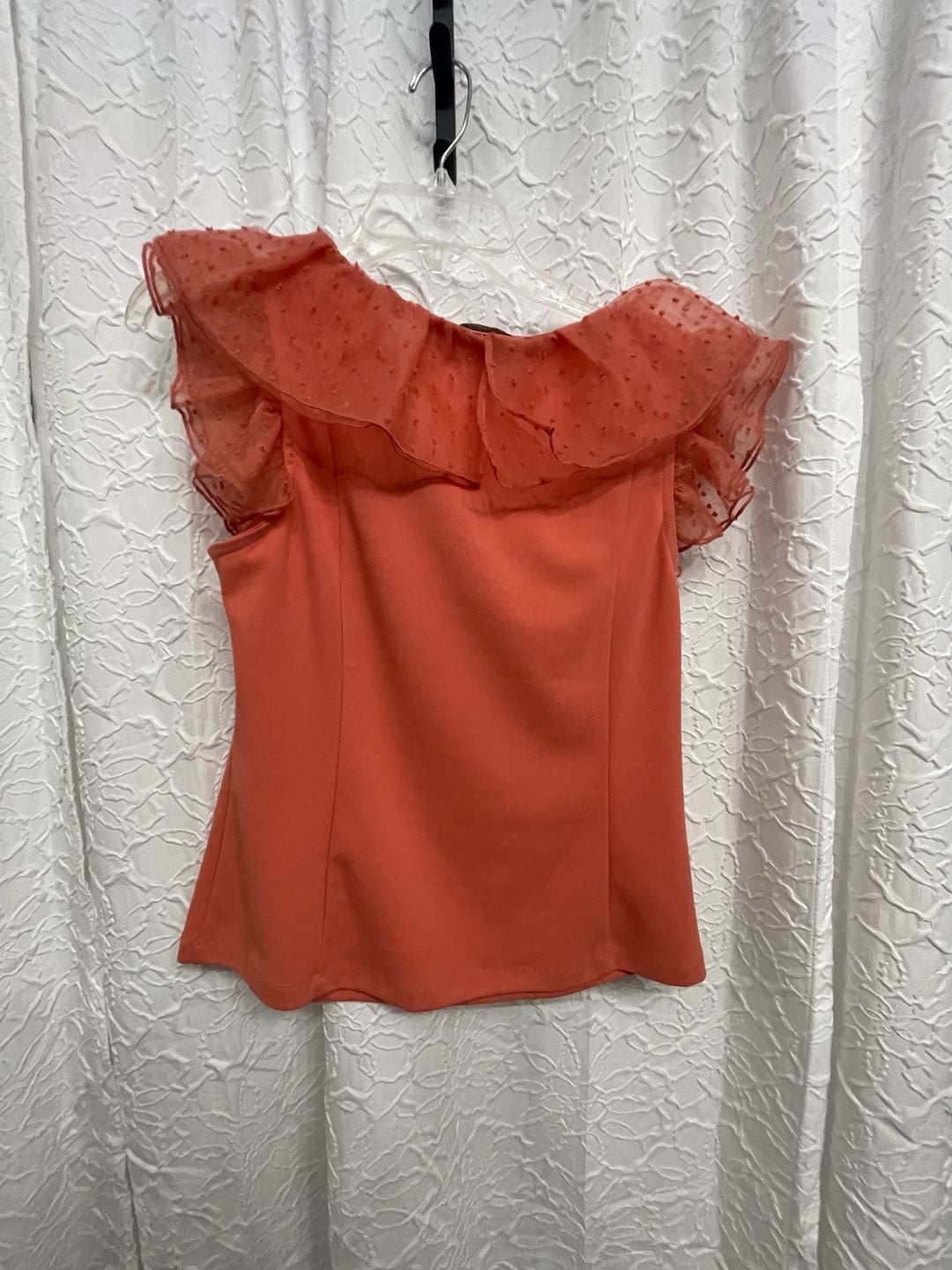 Marc New York Coral Swiss Dot Ruffled Blouse Top Size S Coquette Romantic 4
