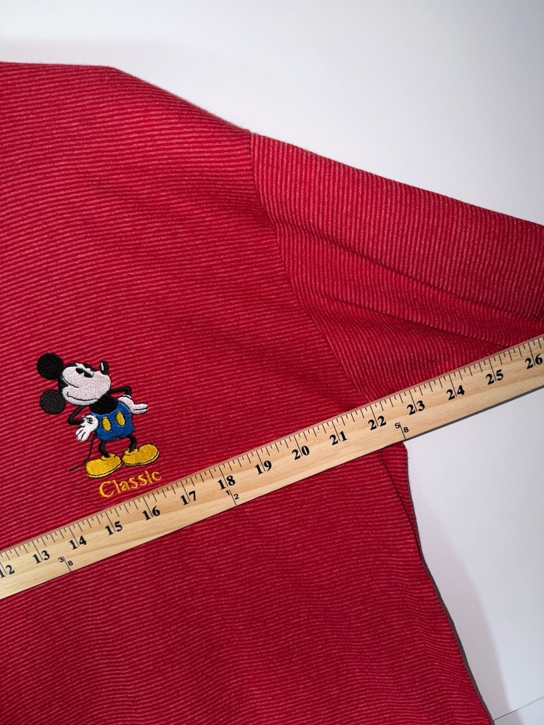 Vintage 90s Disney Mickey Mouse Embroidered Tee Made in USA Red Textured 8